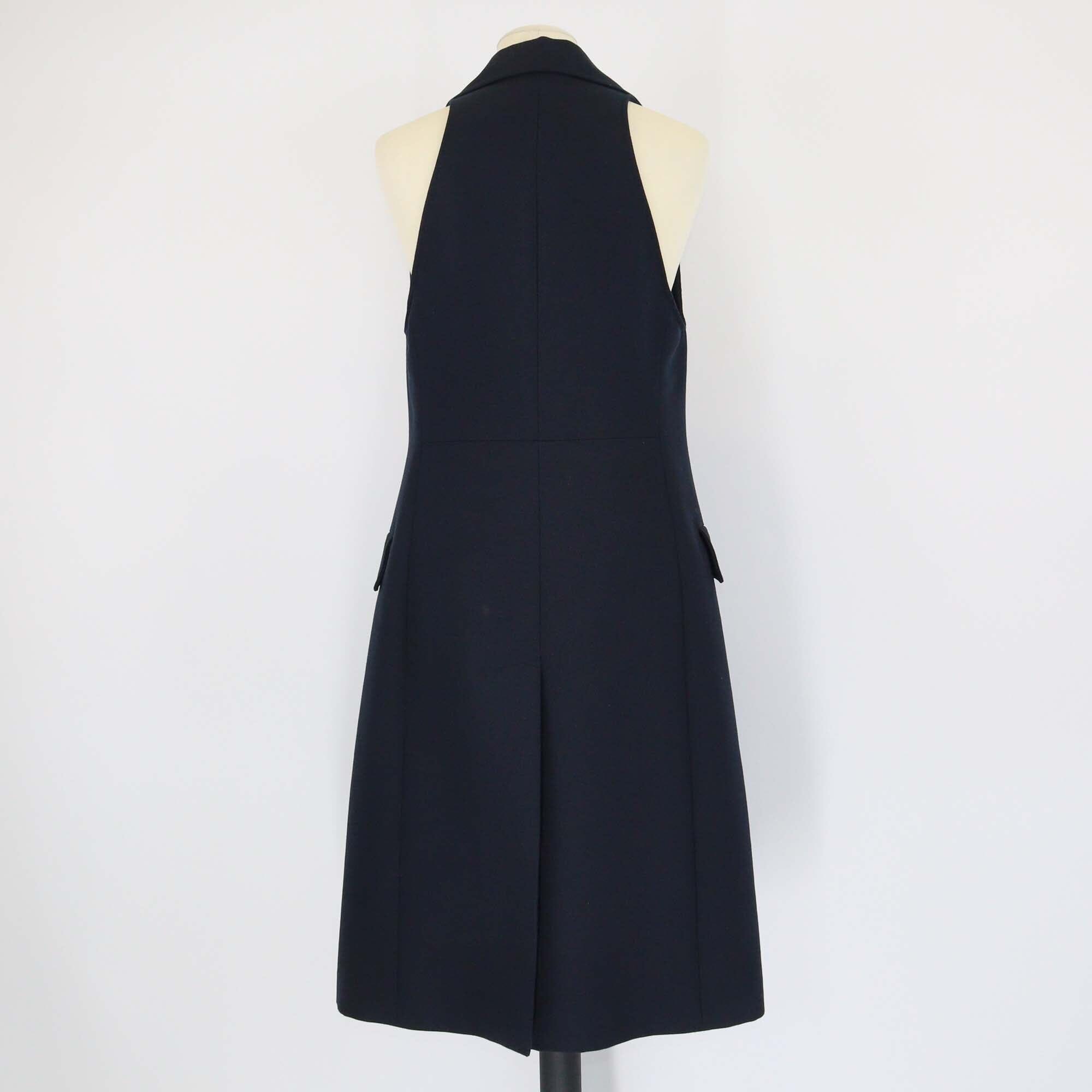 Hermes Navy Blue Sleeveless Coat Cotton Dress Womens Hermes