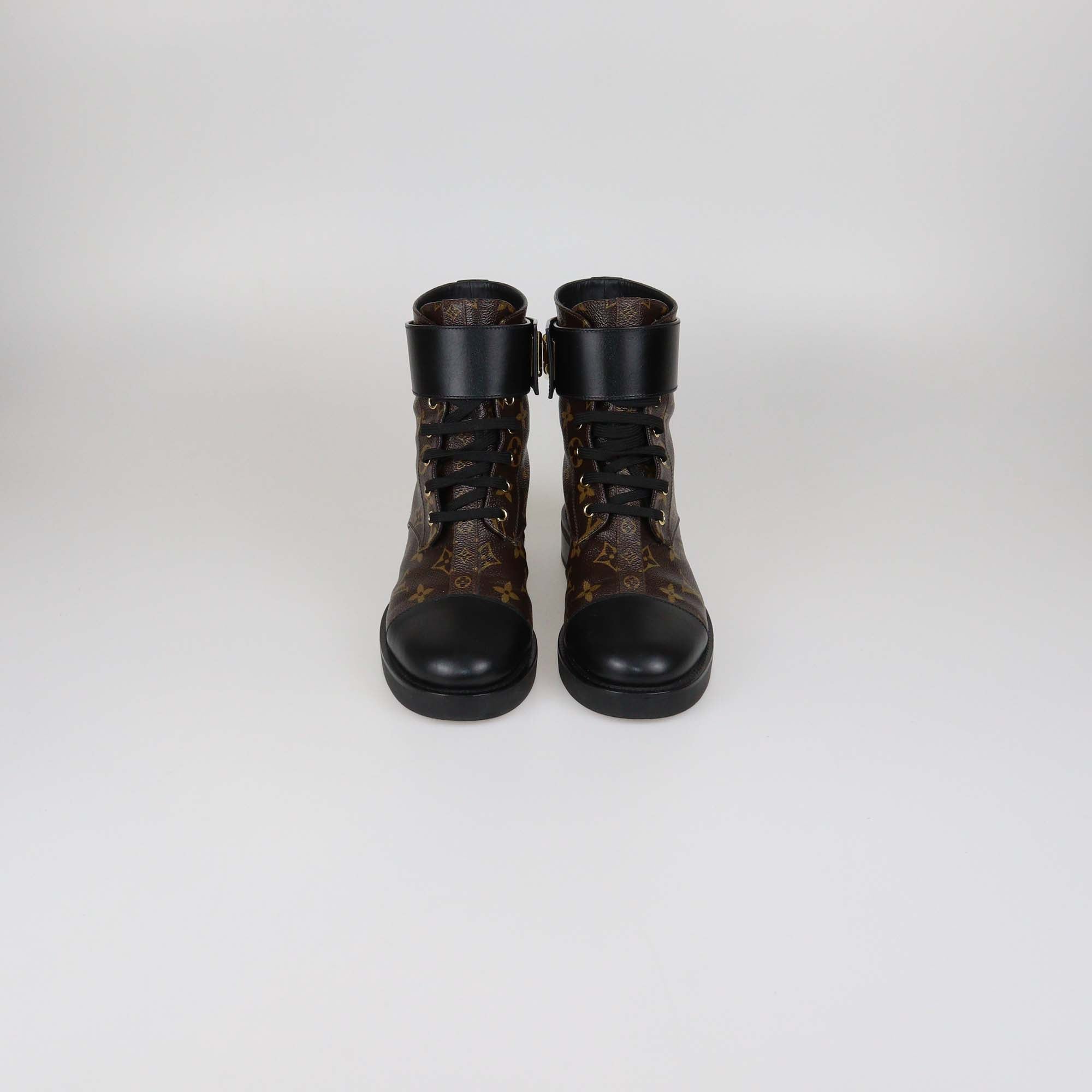 Louis Vuitton Black Monogram Canvas and Leather Twist Wonderland Ranger Boots