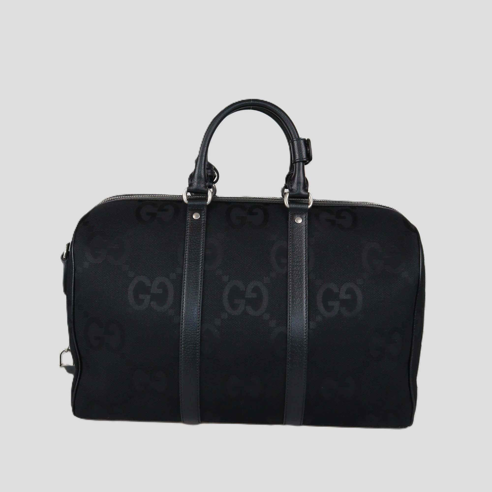 Gucci Black Canvas Leather Jumbo GG Small Duffle Bag