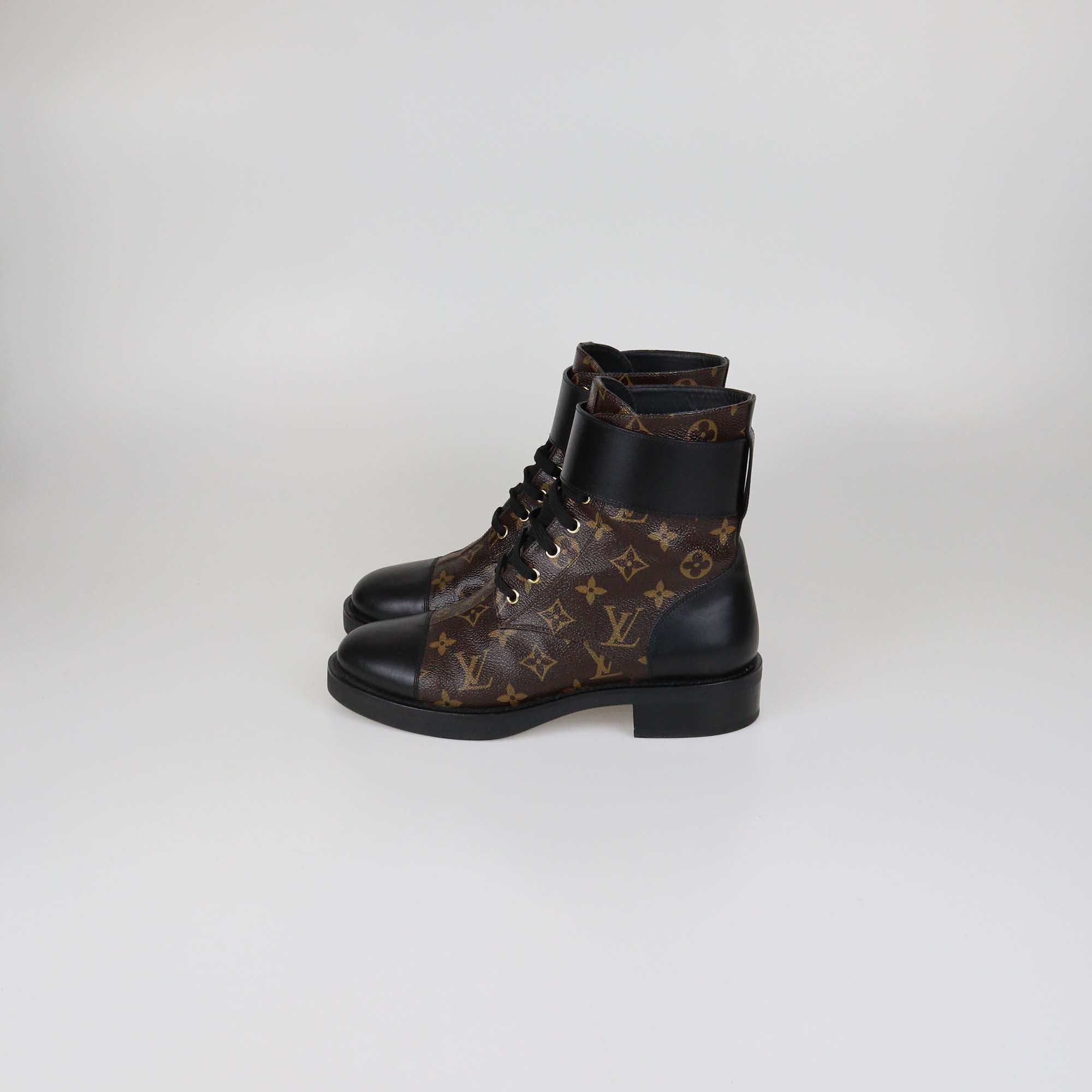 Louis Vuitton Black Monogram Canvas and Leather Twist Wonderland Ranger Boots