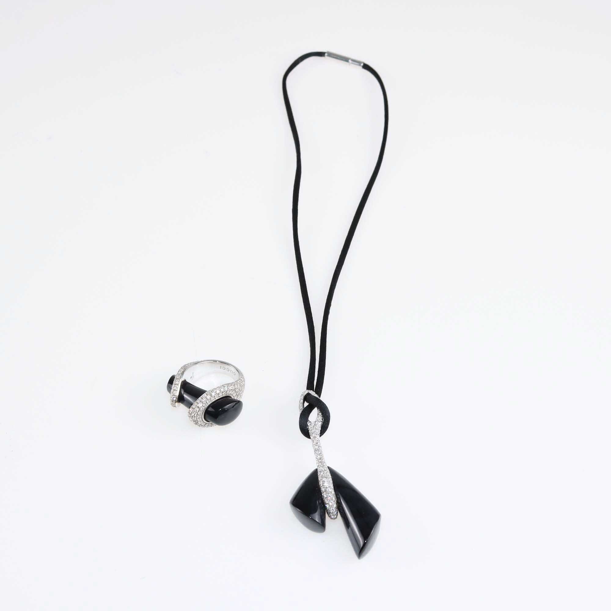 Gucci White Gold Onyx & Diamond Pavé Horsebit Ring & Necklace Fine Jewellery Gucci