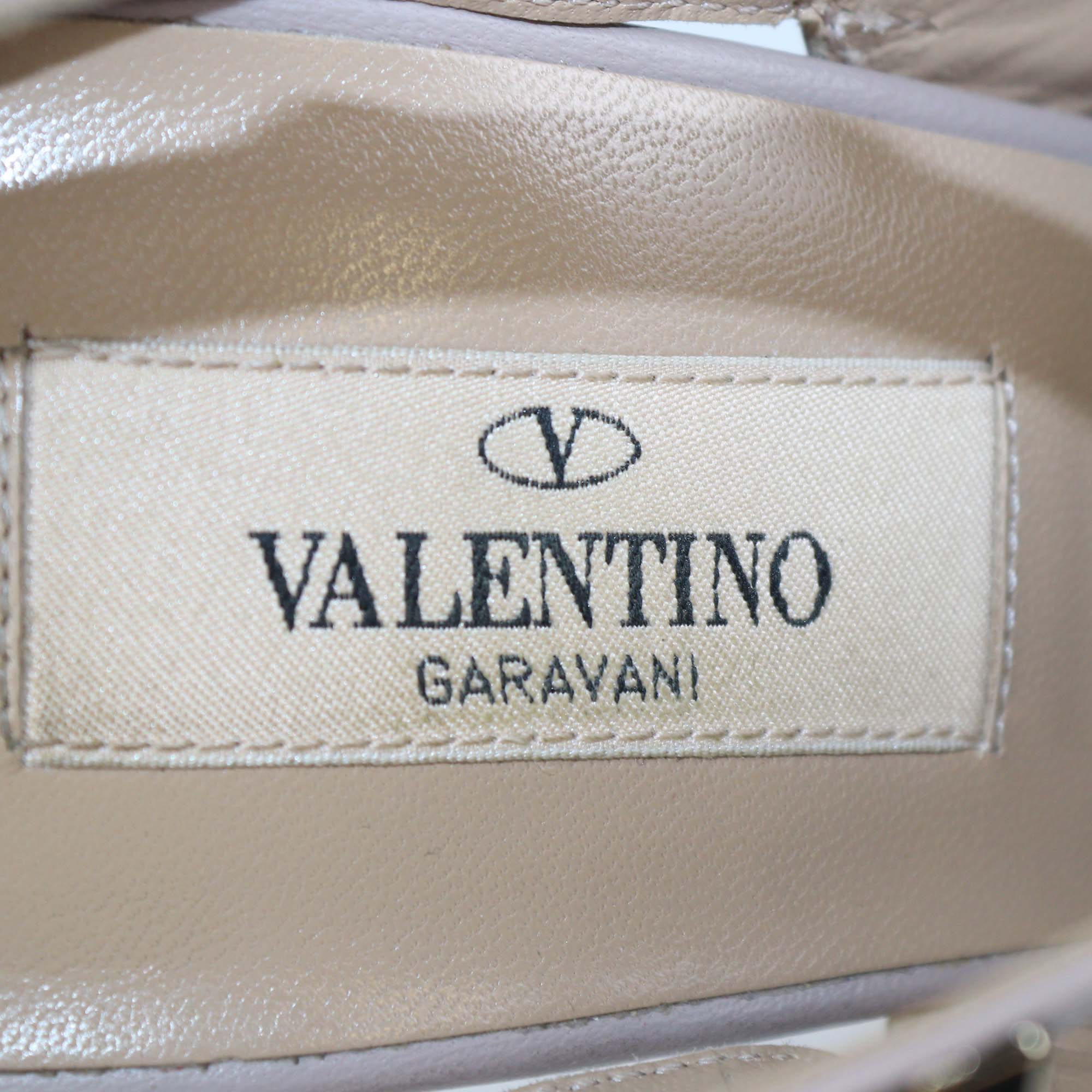 Valentino Beige Patent Leather Rockstud Caged Pumps