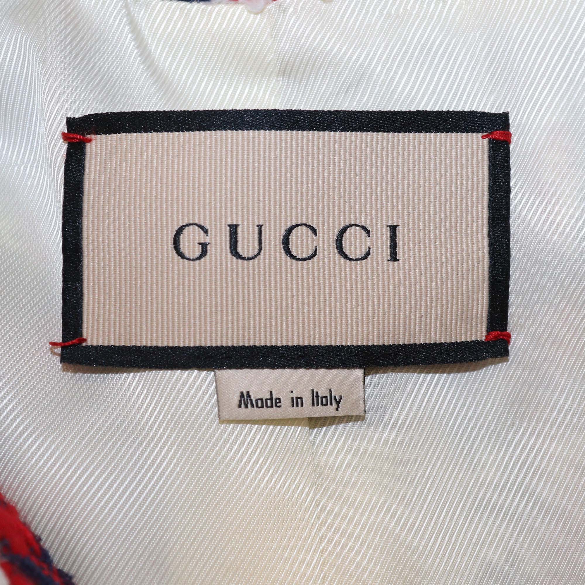 Gucci Tricolor Blend Fabric Tweed Checkered Three Quarter Sleeve Jacket