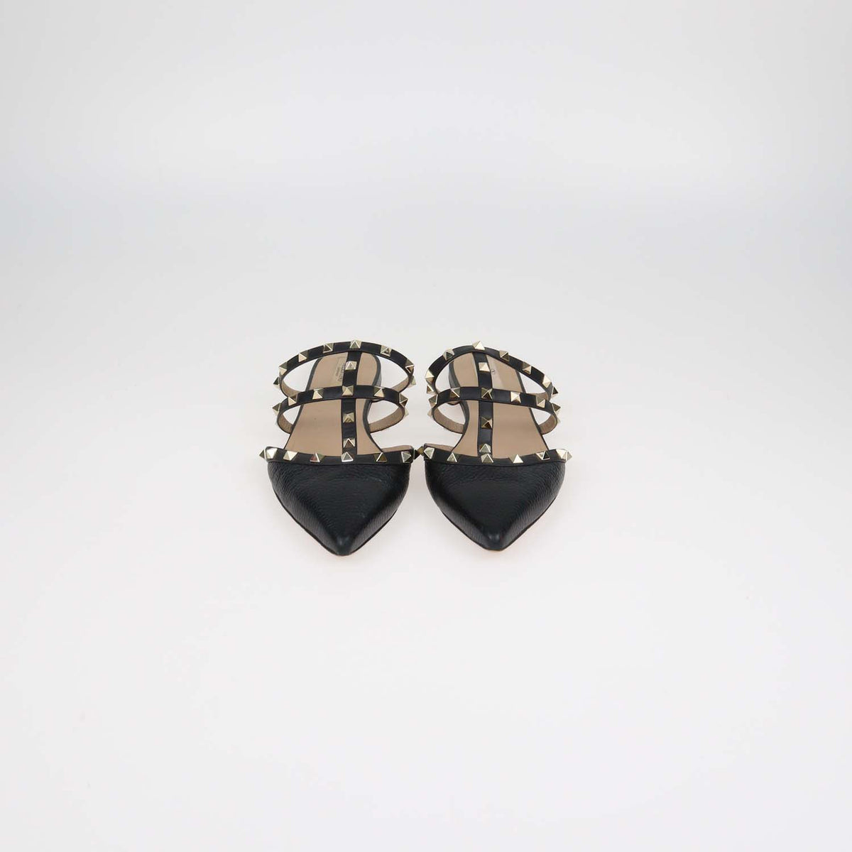 Valentino Black Leather Rockstud Pointed Toe Flat Mules