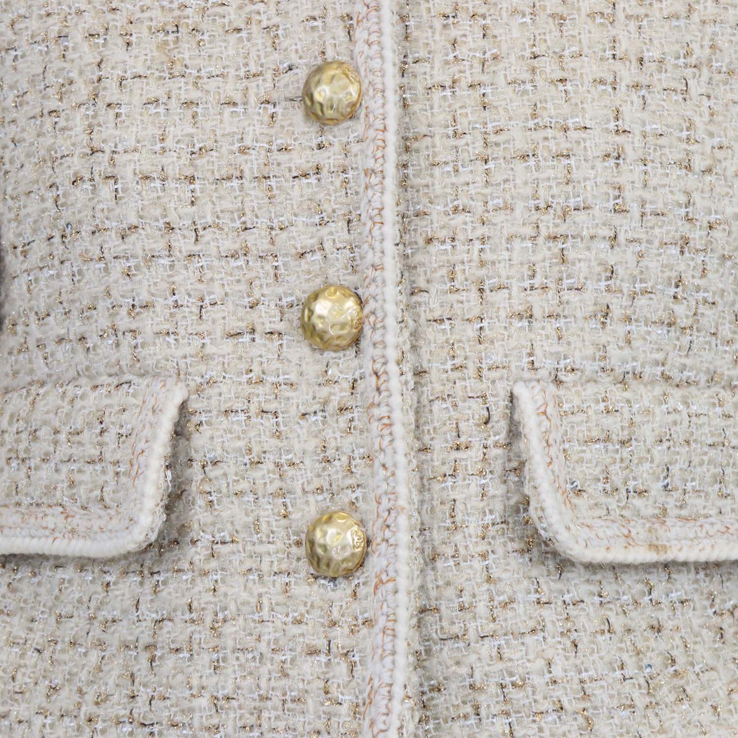 Chanel Beige Tweed Gold-Button Cropped Jacket & Mini Skirt Set