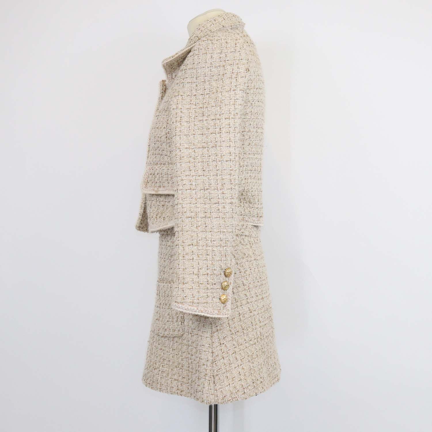 Chanel Beige Tweed Gold-Button Cropped Jacket & Mini Skirt Set