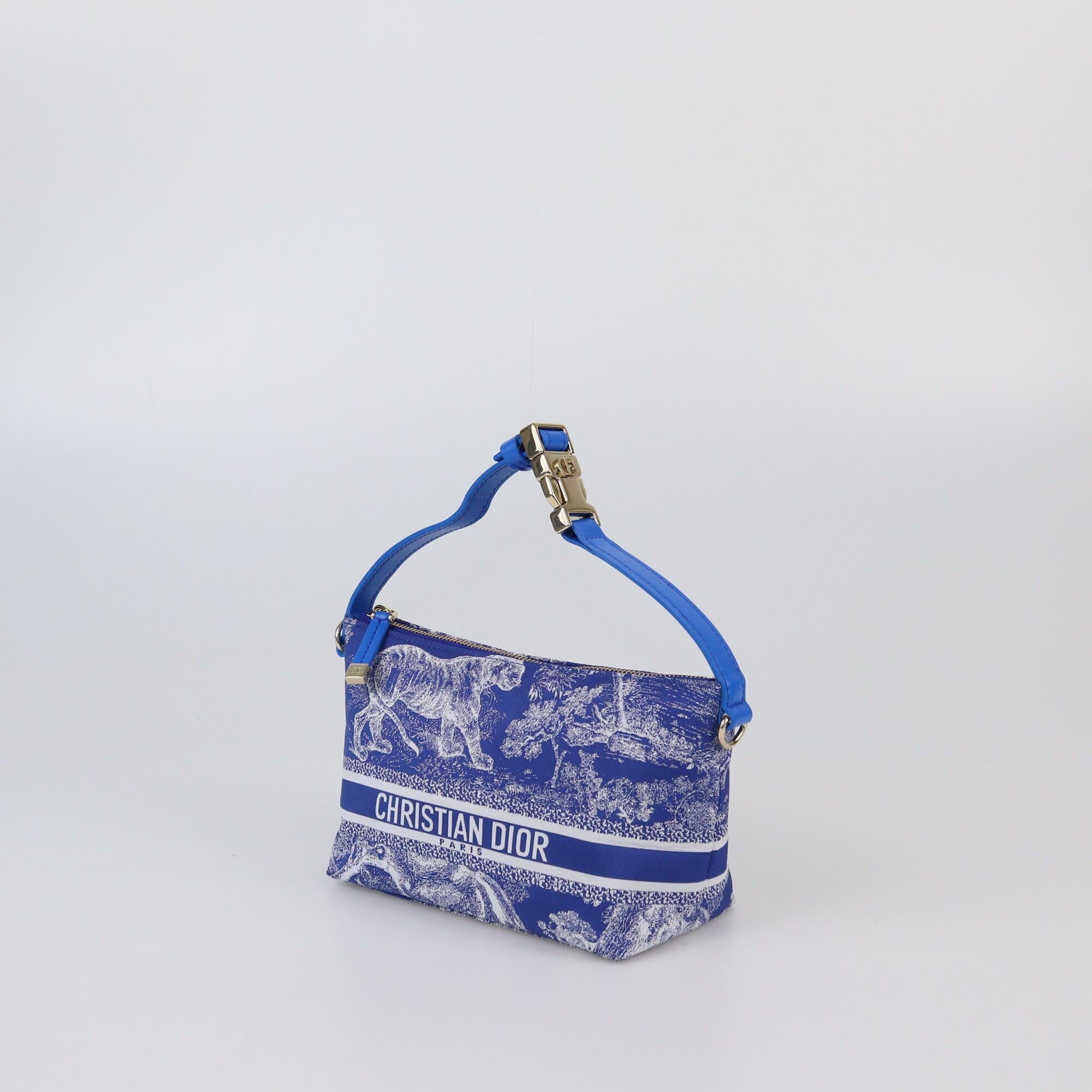 Christian Dior Blue Small Technical Fabric Toile de Jouy Reverse DiorTravel Nomad Pouch Womens Christian Dior