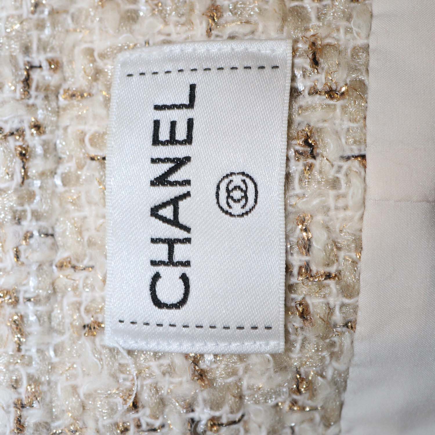Chanel Beige Tweed Gold-Button Cropped Jacket & Mini Skirt Set