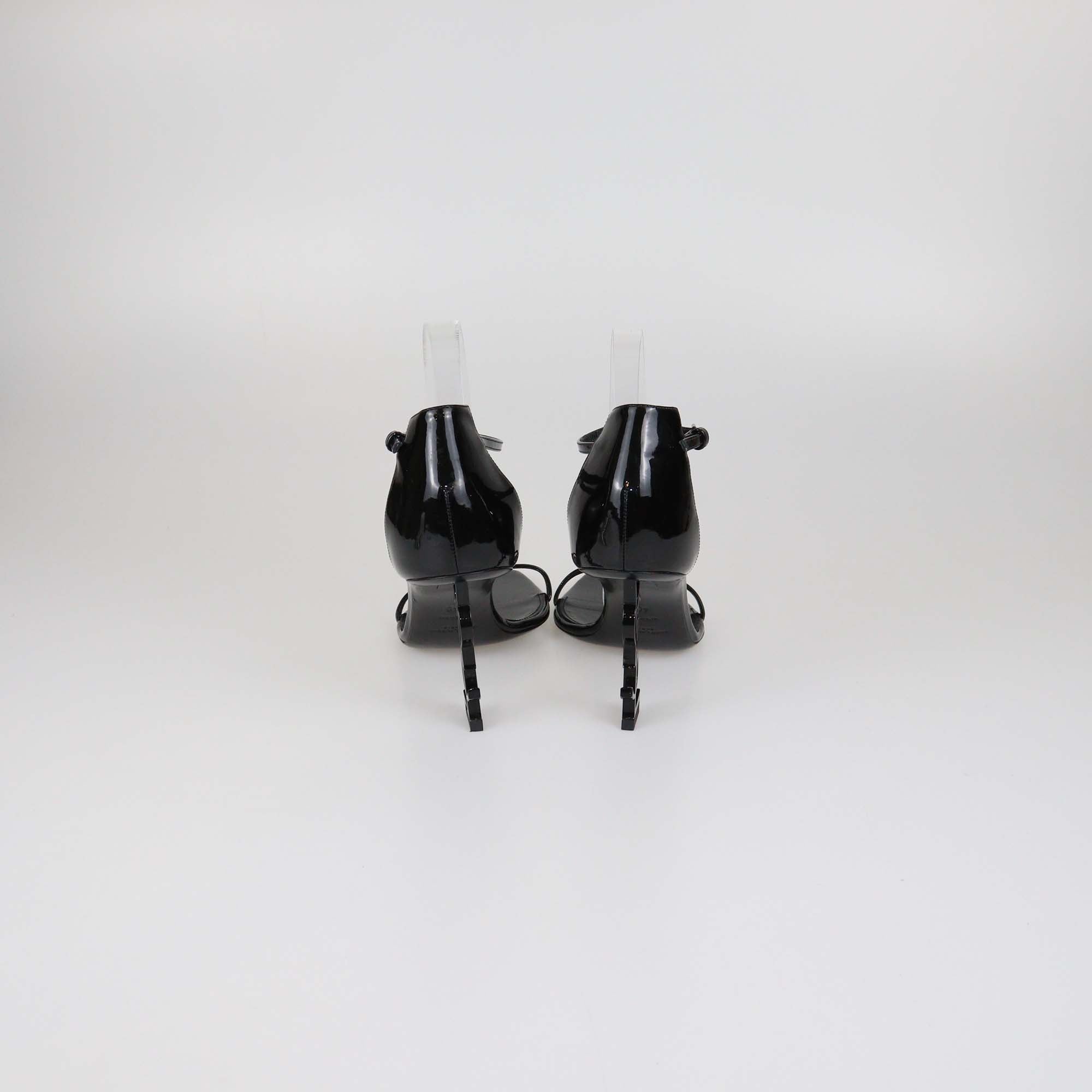 Saint Laurent Black Patent Leather Opyum Ankle Strap Sandals