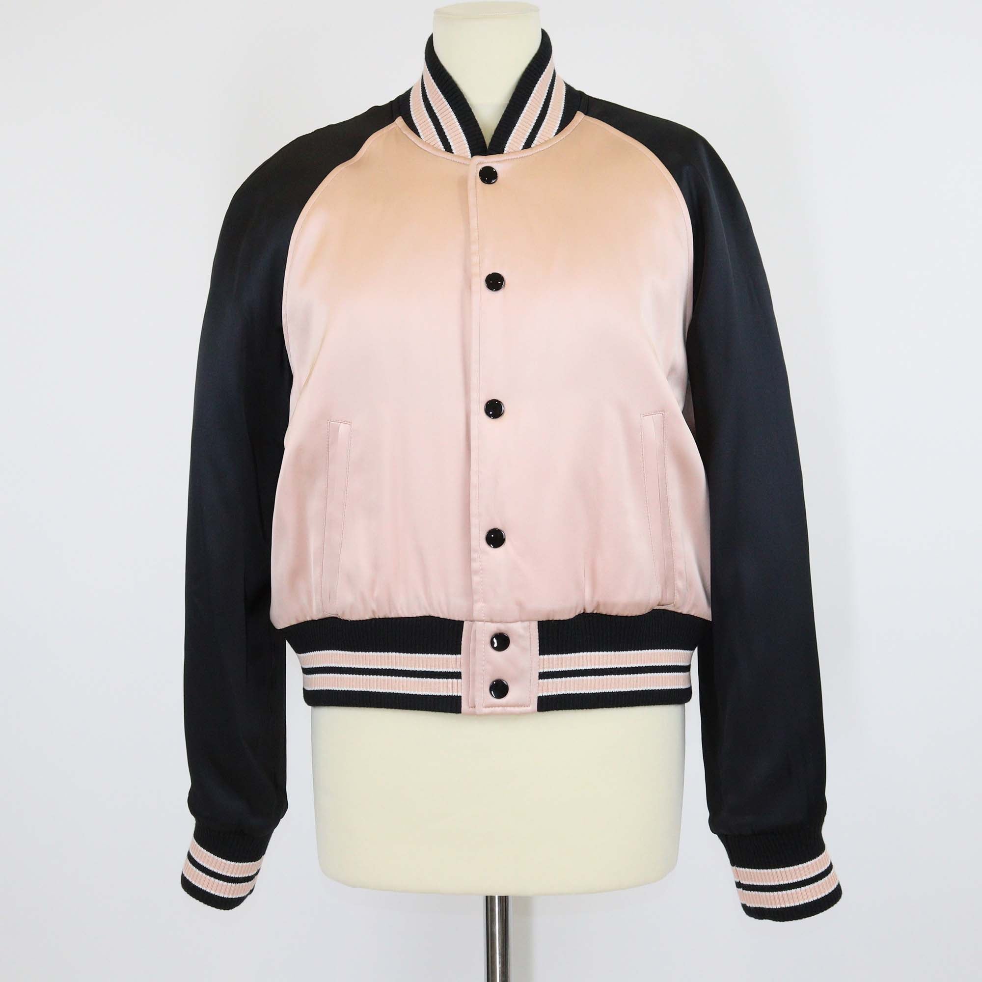Saint Laurent Pink/Black Viscose Schott Varsity Jacket