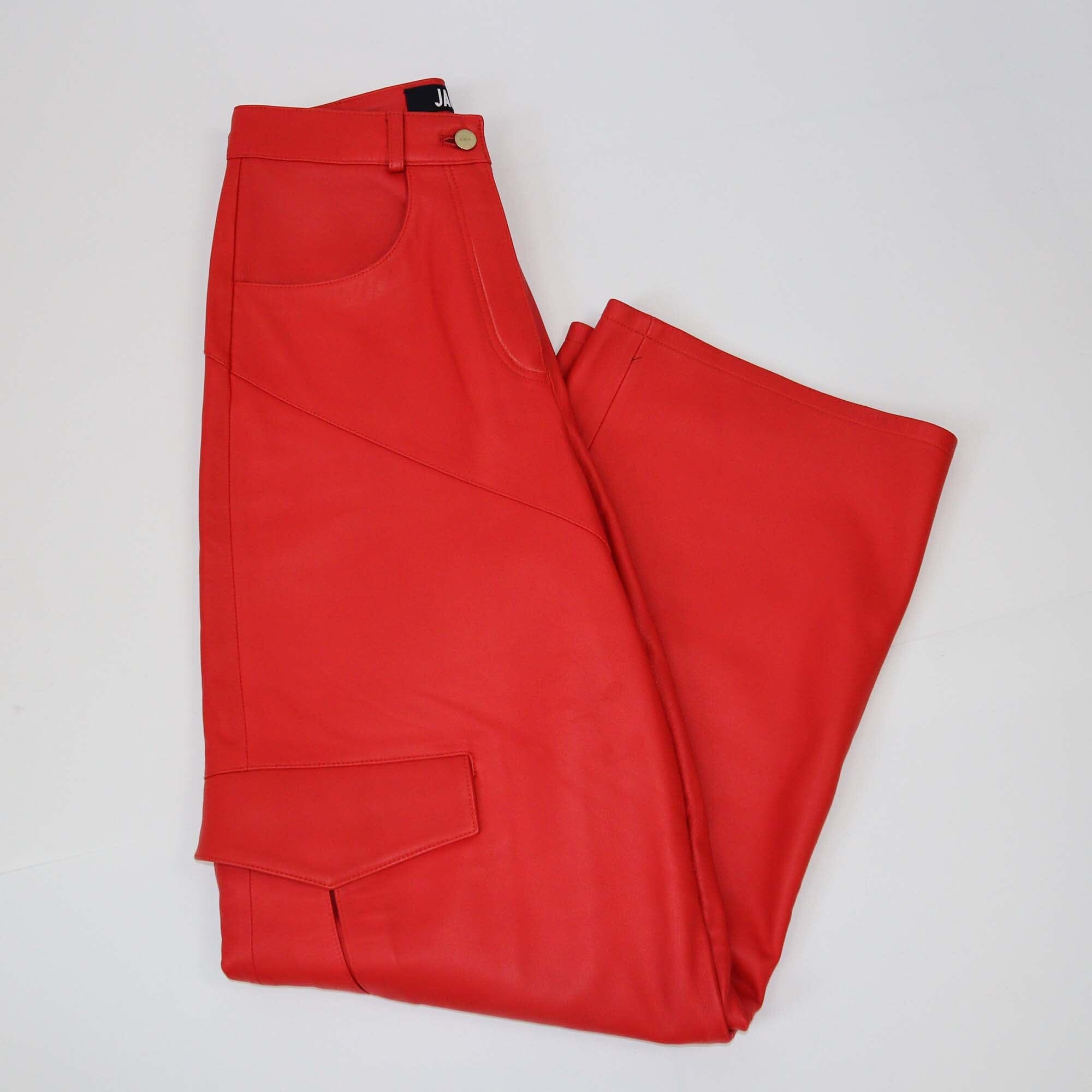 Jacquemus Red Leather Wide Pants Womens Jacquemus