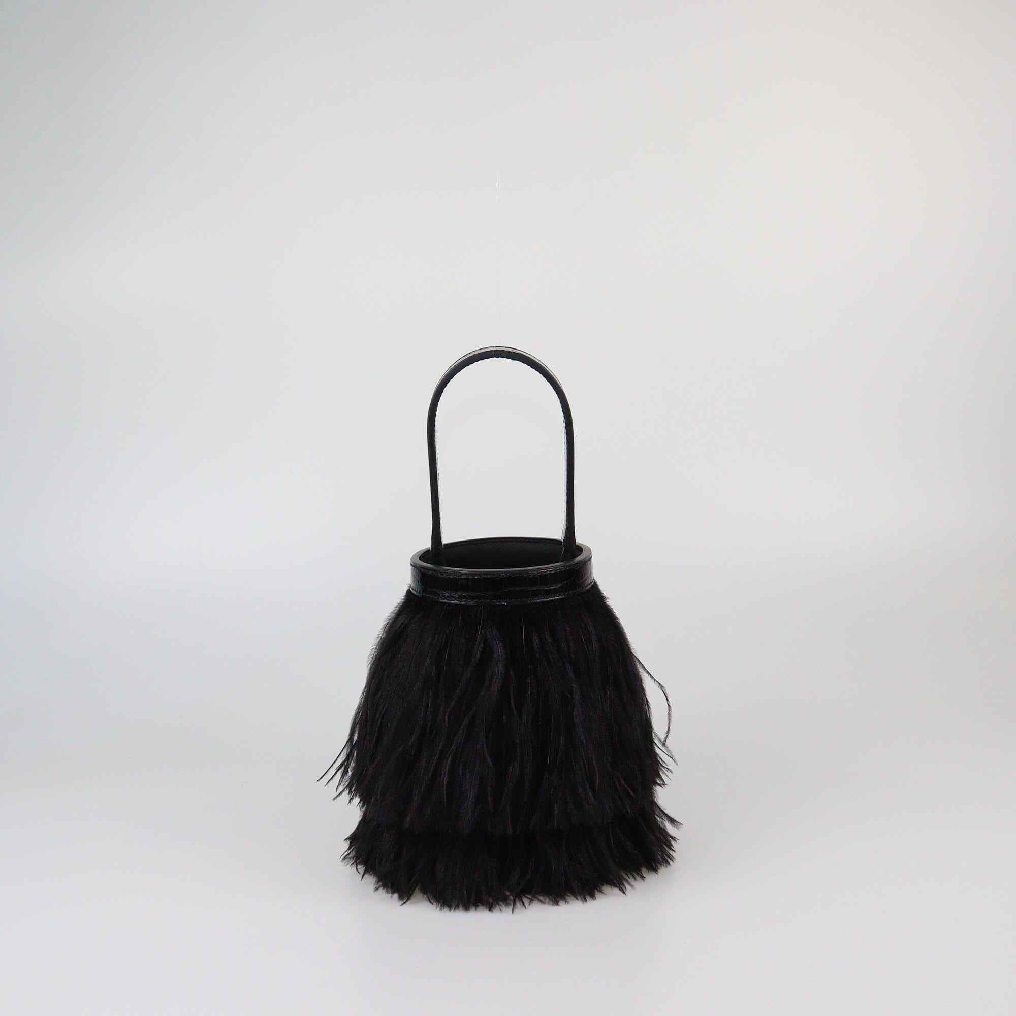Hermes Black Alligator Mississippi & Ostrich Feather Toupet Bag Womens Hermes