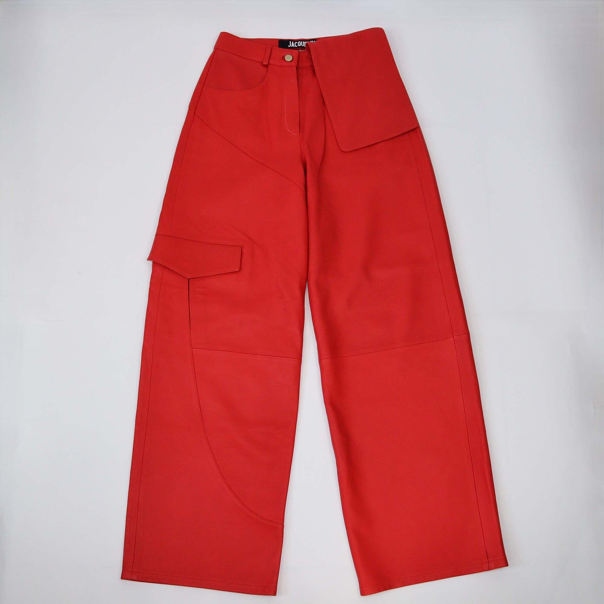 Jacquemus Red Leather Wide Pants Womens Jacquemus