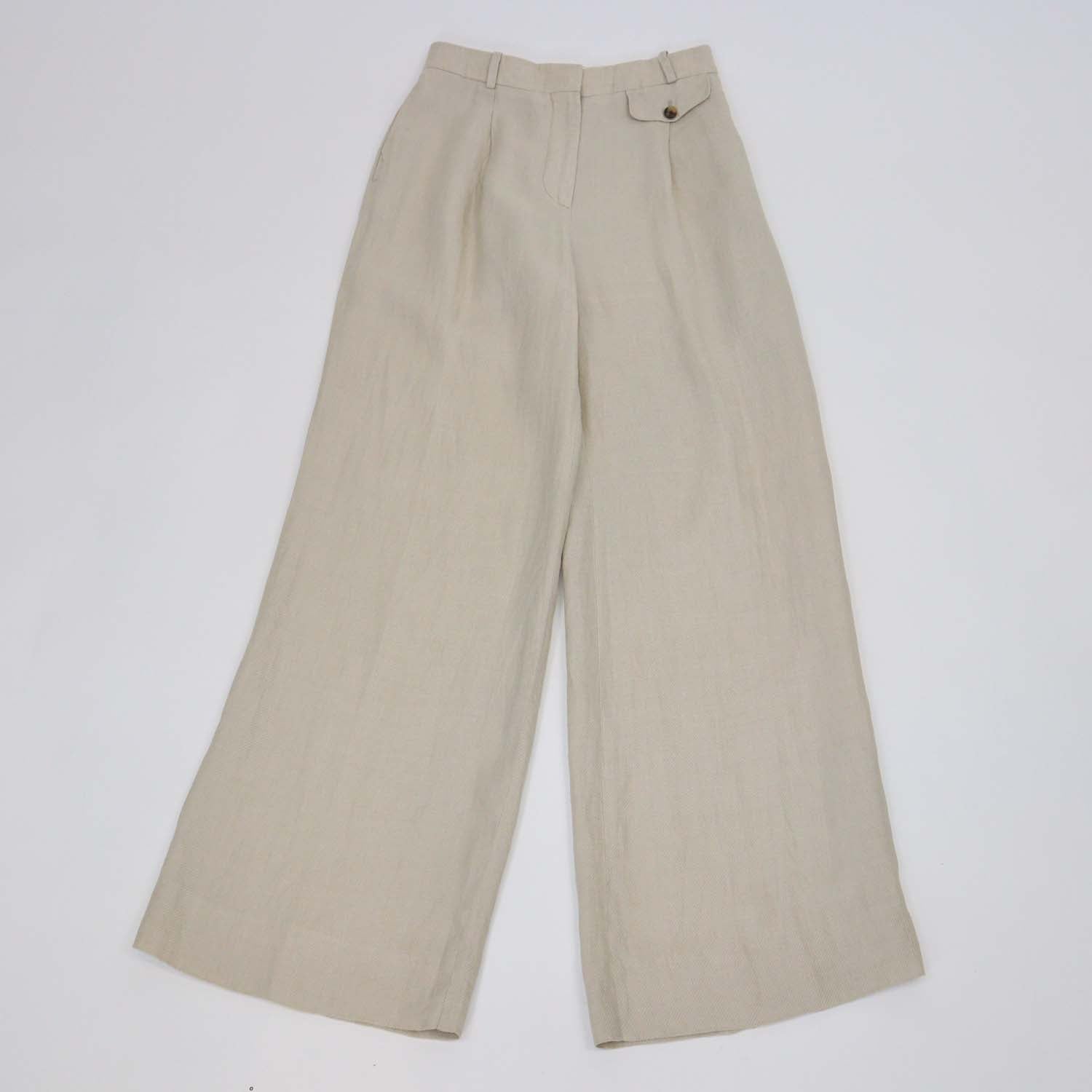 Loro Piana Beige Linen Wide Leg Trouser