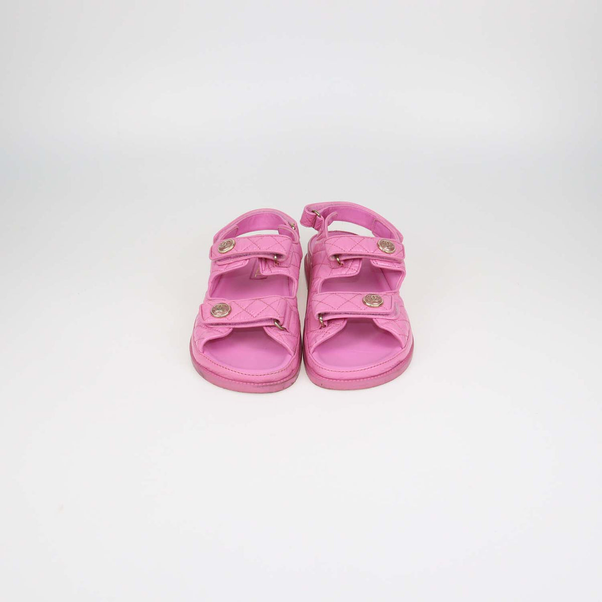Chanel Pink Quilted Patent Leather Dad Flat Sandals