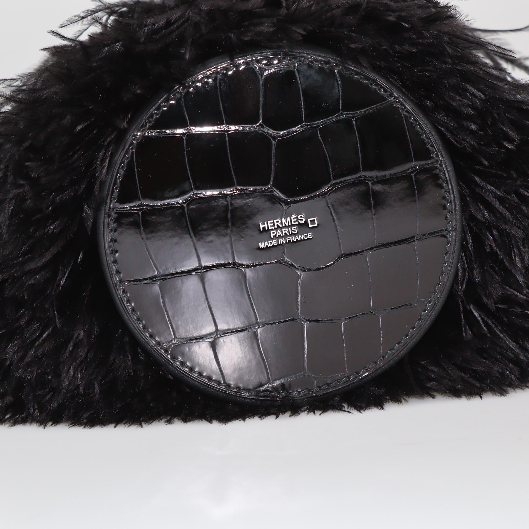Hermes Black Alligator Mississippi & Ostrich Feather Toupet Bag Womens Hermes