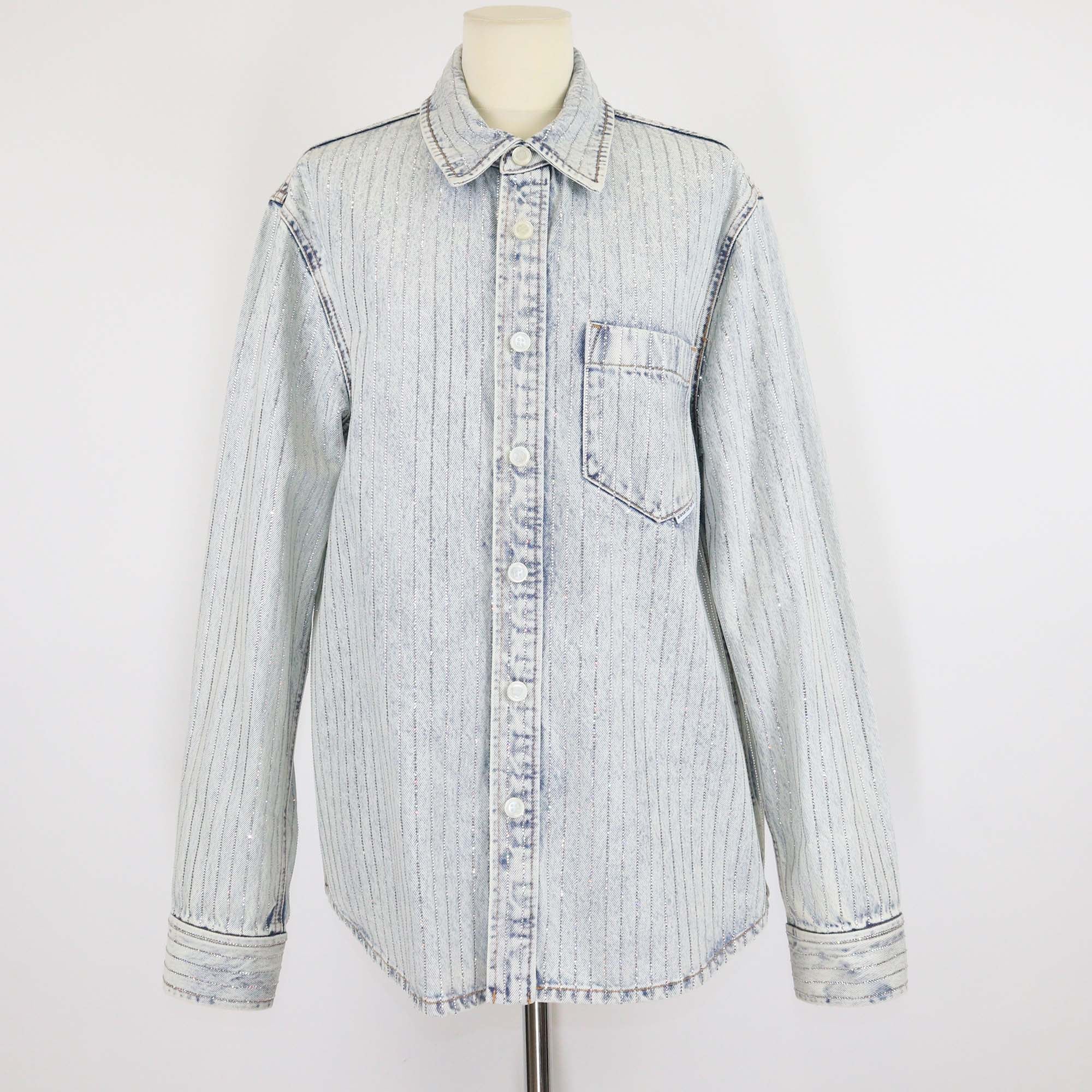 Alexander Wang Pebble Bleach Denim Crystal Stripe Oversized Shirt