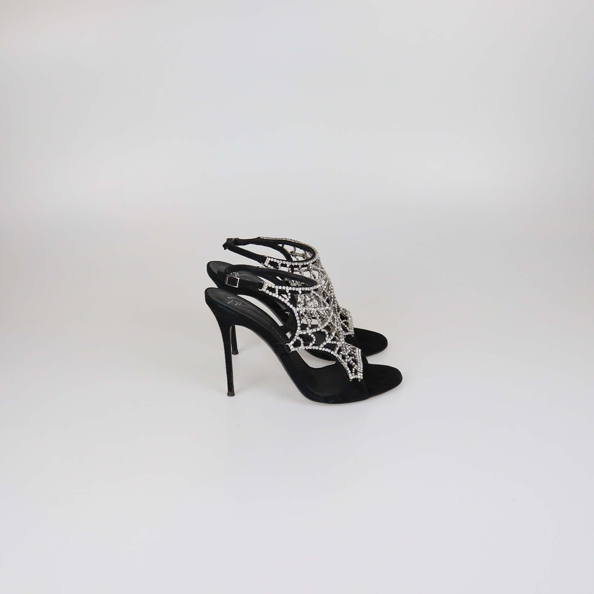 Giuseppe Zanotti Black Suede Spyder Crystal Embellished Elaine Sandals
