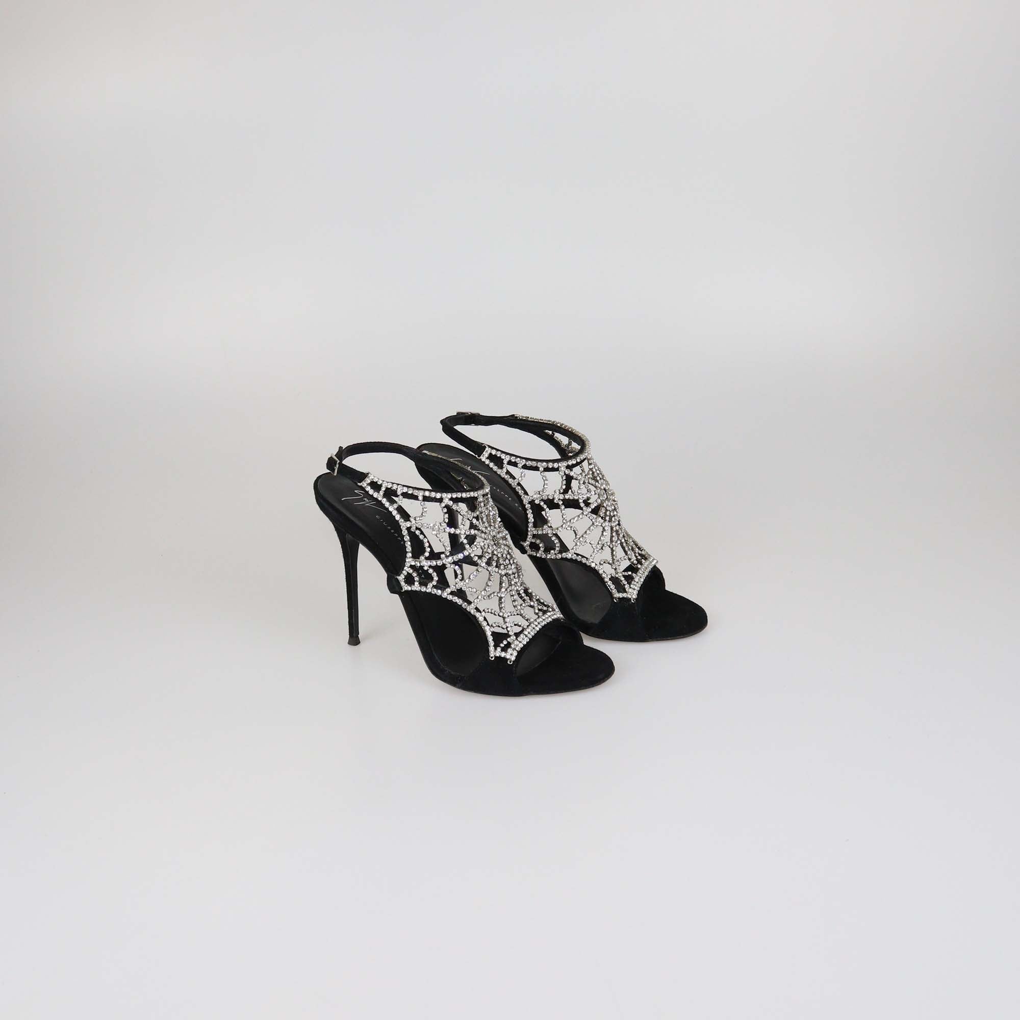 Giuseppe Zanotti Black Suede Spyder Crystal Embellished Elaine Sandals