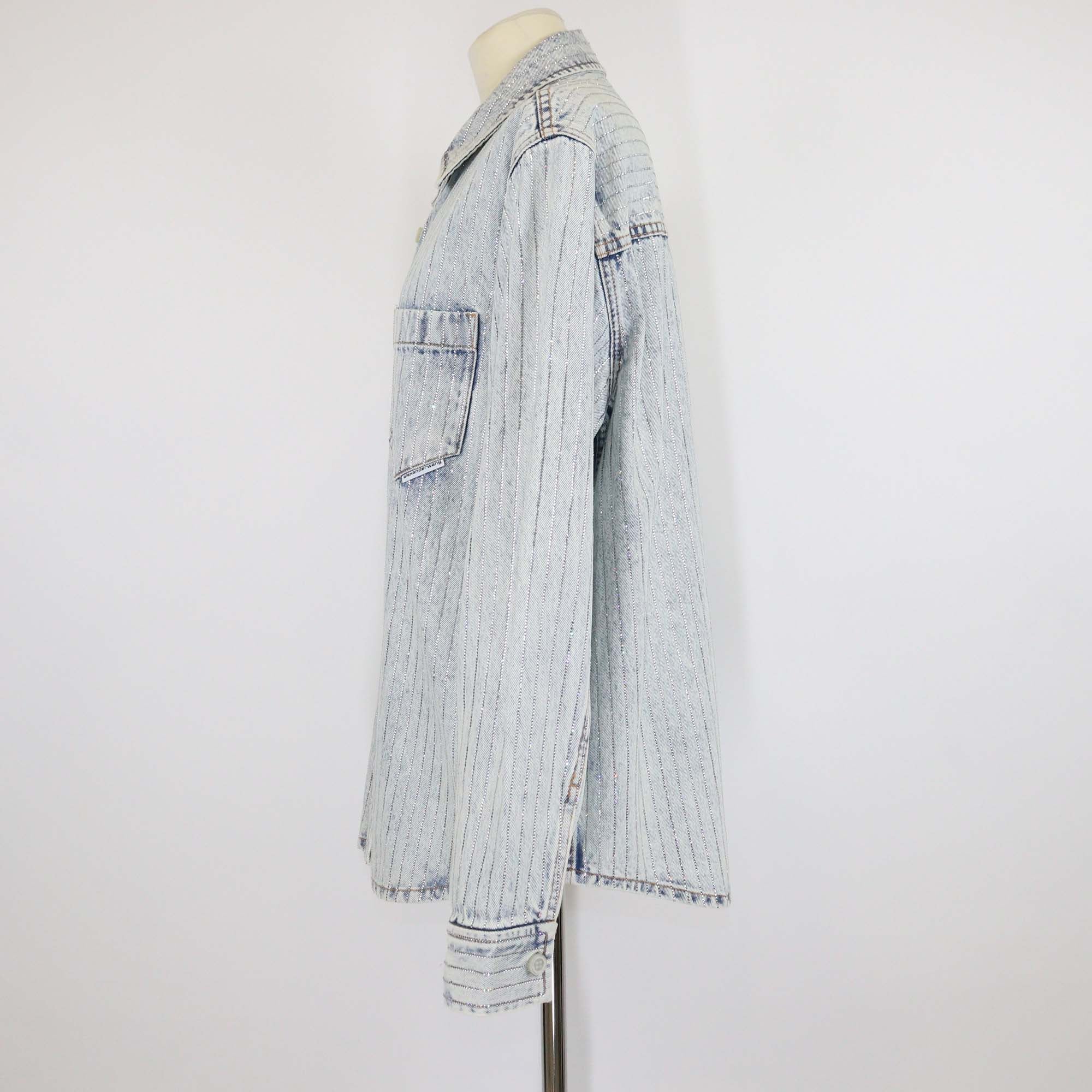 Alexander Wang Pebble Bleach Denim Crystal Stripe Oversized Shirt