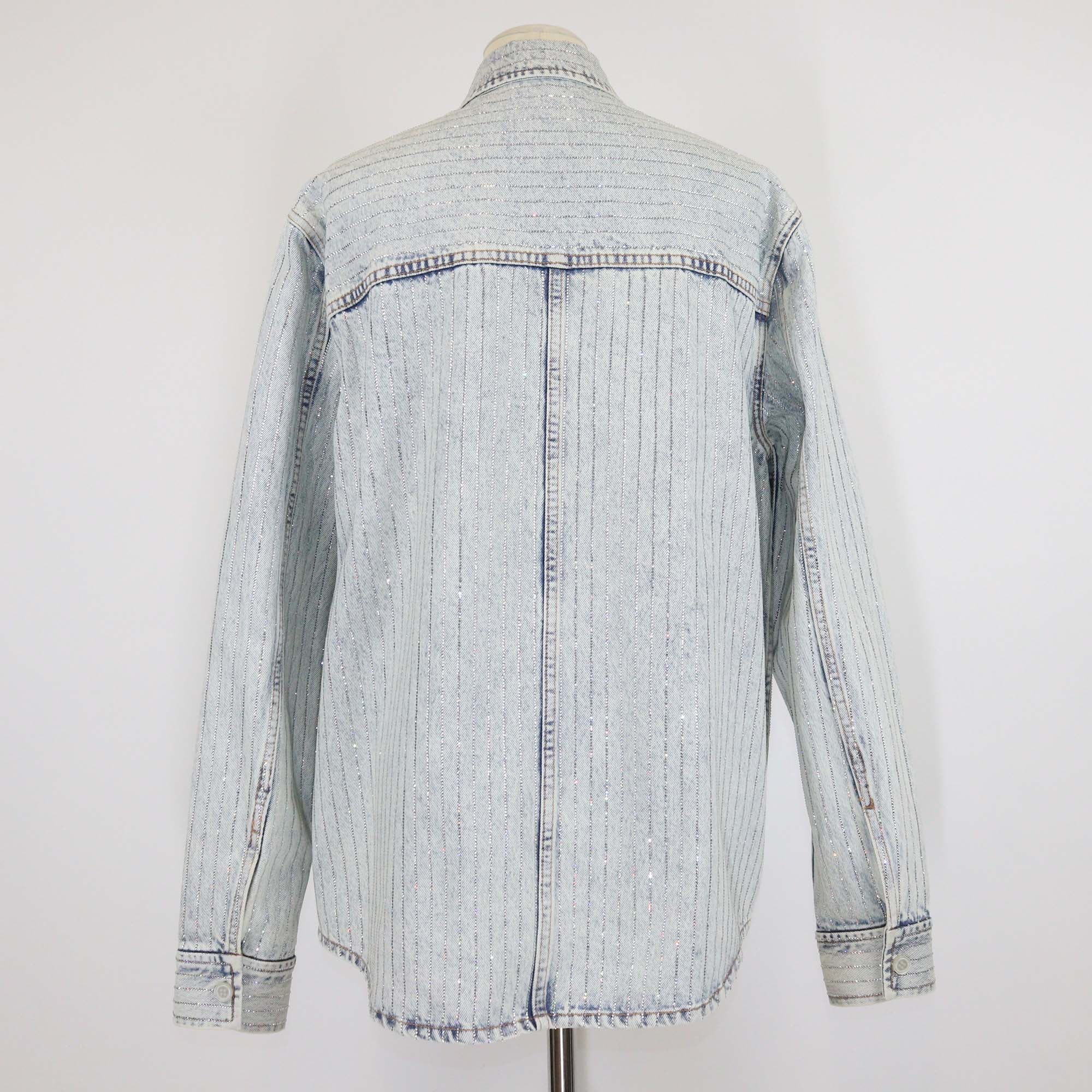 Alexander Wang Pebble Bleach Denim Crystal Stripe Oversized Shirt