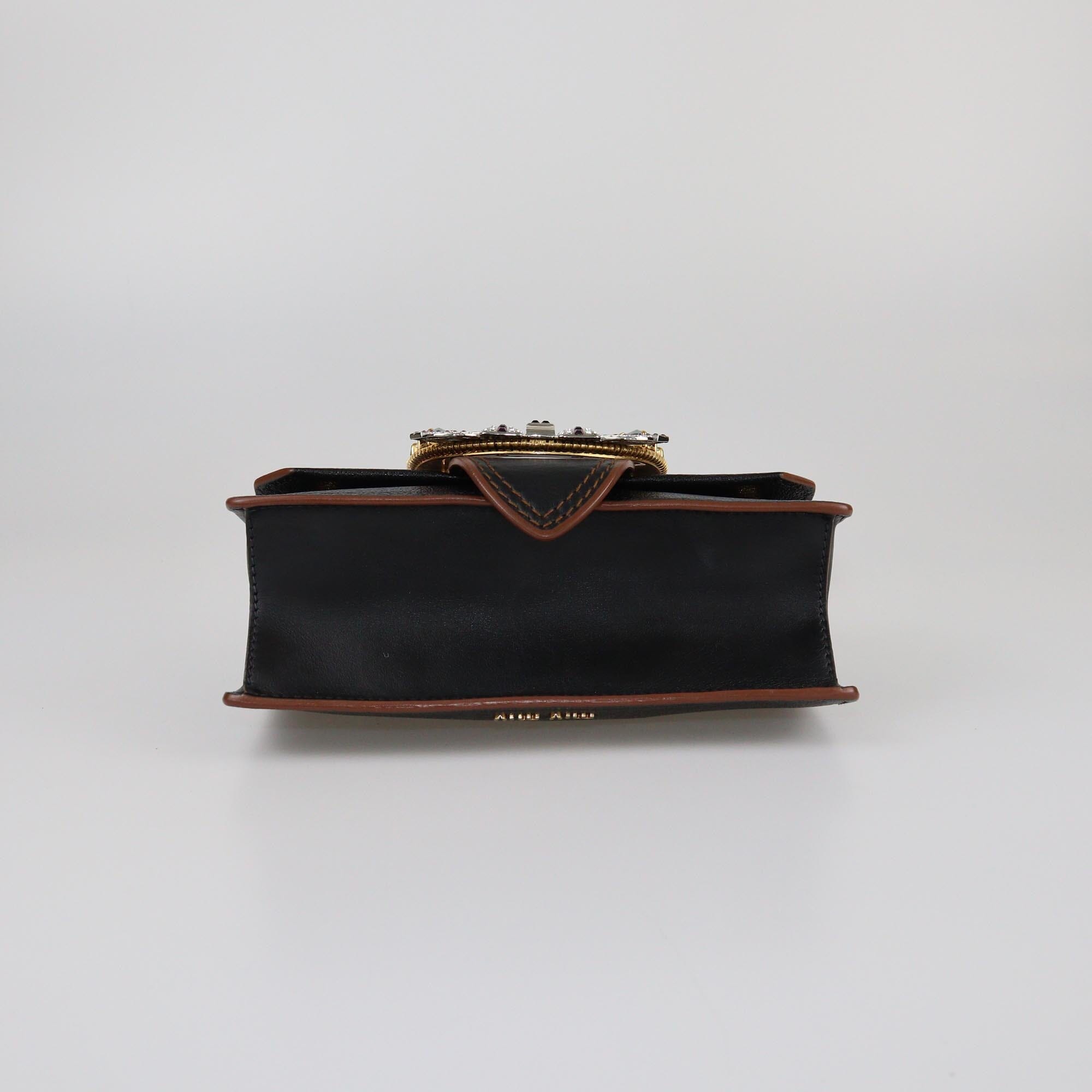 Miu Miu Black Madras Crystal Embellished Buckle Flap Shoulder Bag Womens Miu Miu