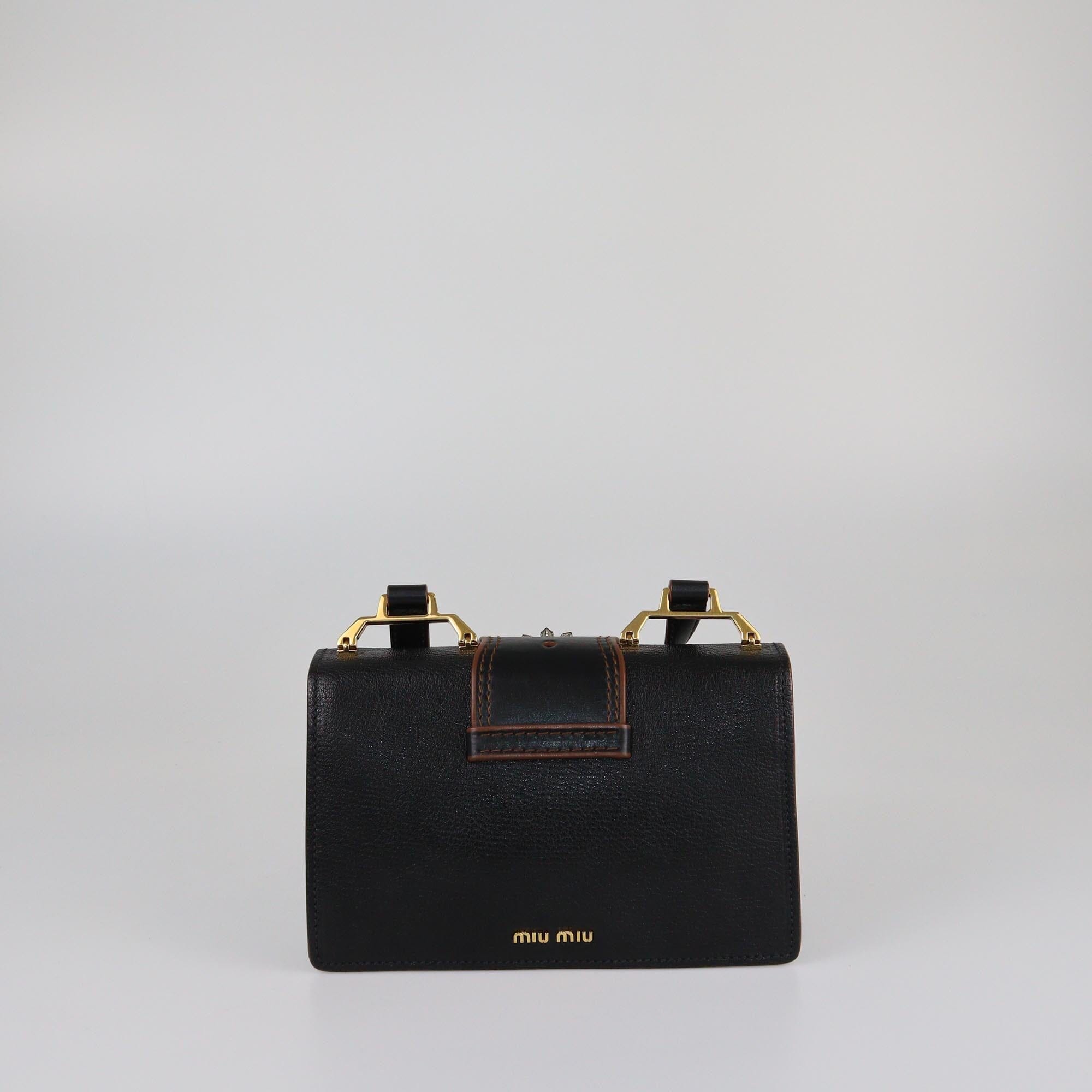Miu Miu Black Madras Crystal Embellished Buckle Flap Shoulder Bag Womens Miu Miu