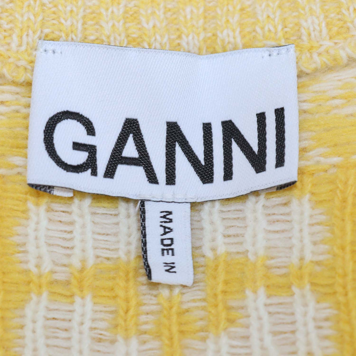 Ganni Yellow, Off White Wool Logo Print V-Neck Sleeveless Top