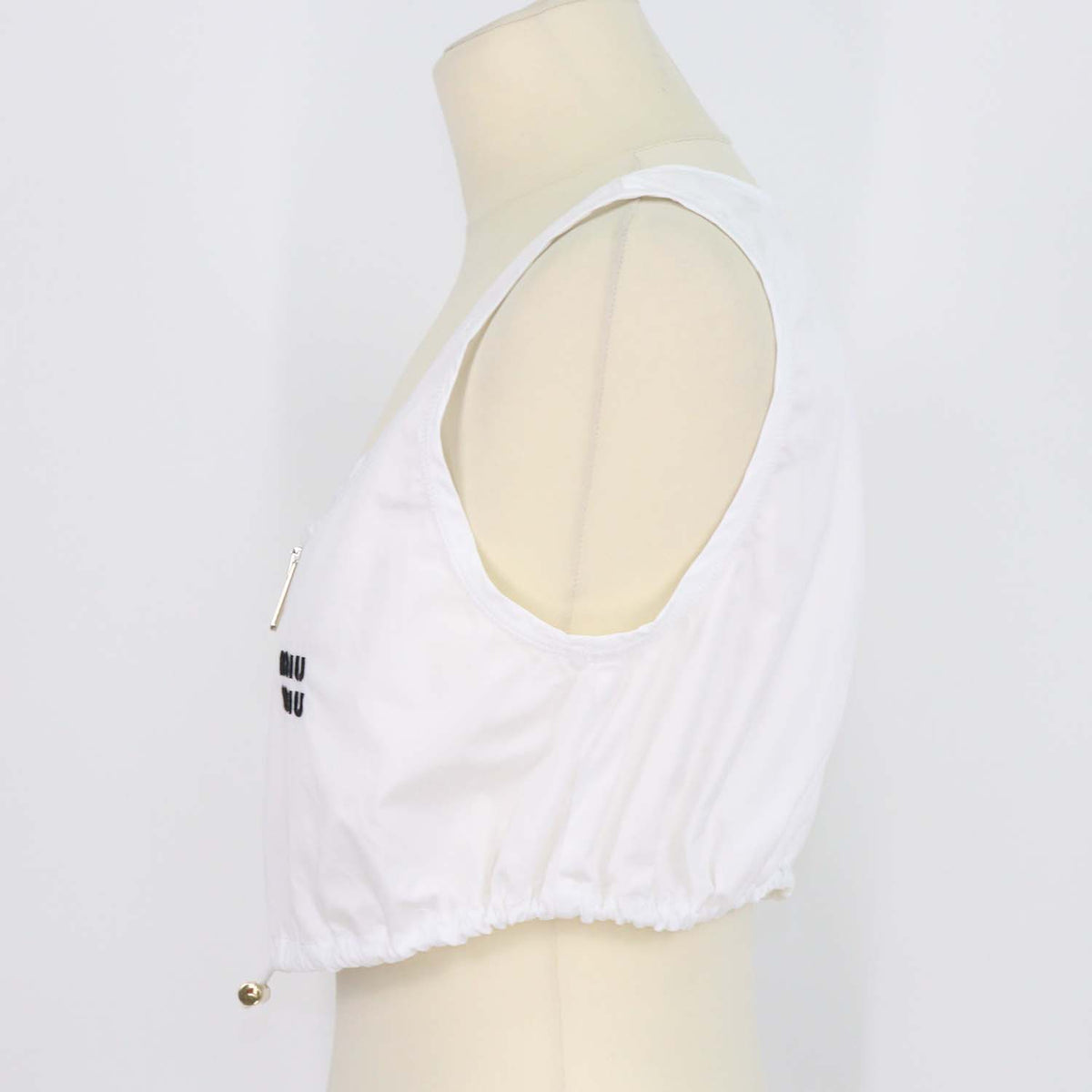 Miu Miu White Cotton Front Zip Drawstring Crop Top