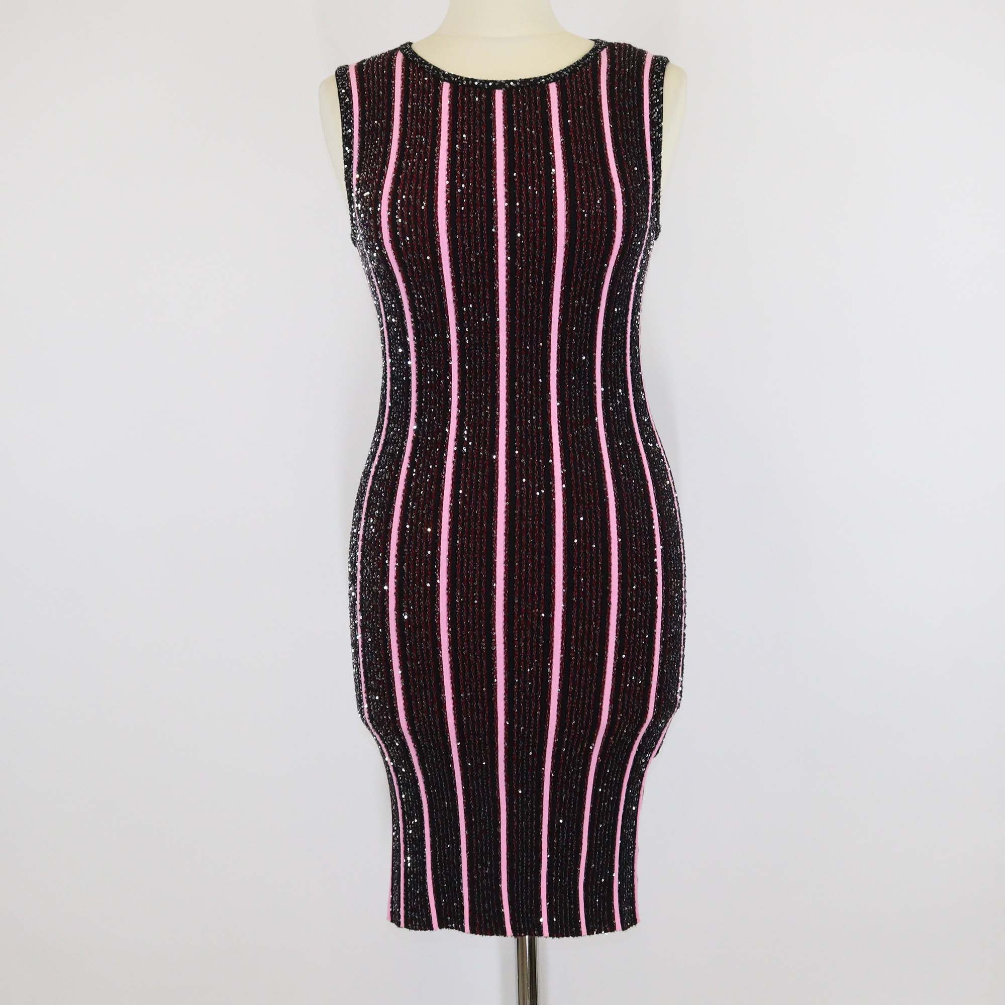 Missoni Multicolor Stripe Partialized Sequin Knitted Sleeveless Mini Dress