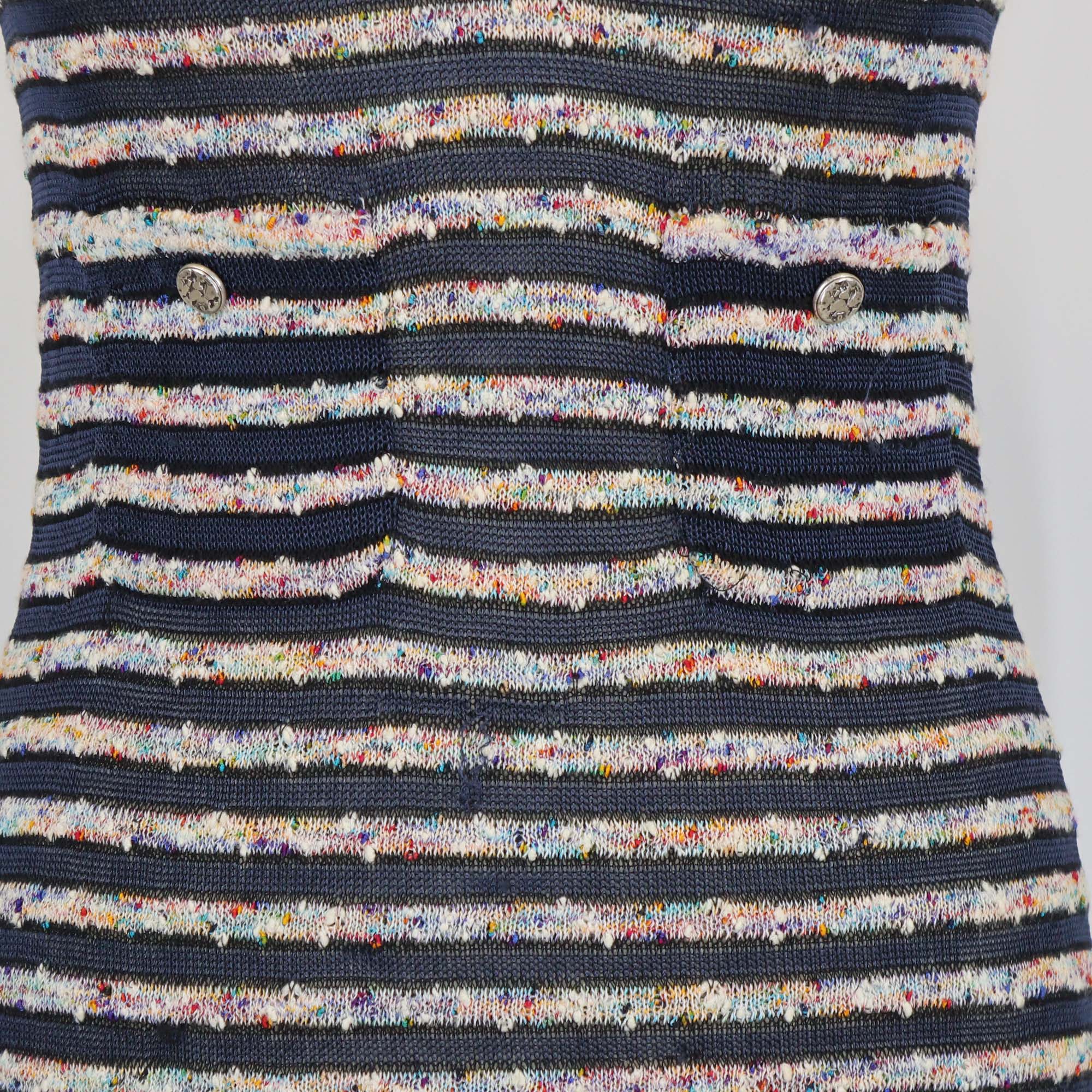 Chanel Multicolor Striped Tweed & Knit Sleeveless Dress