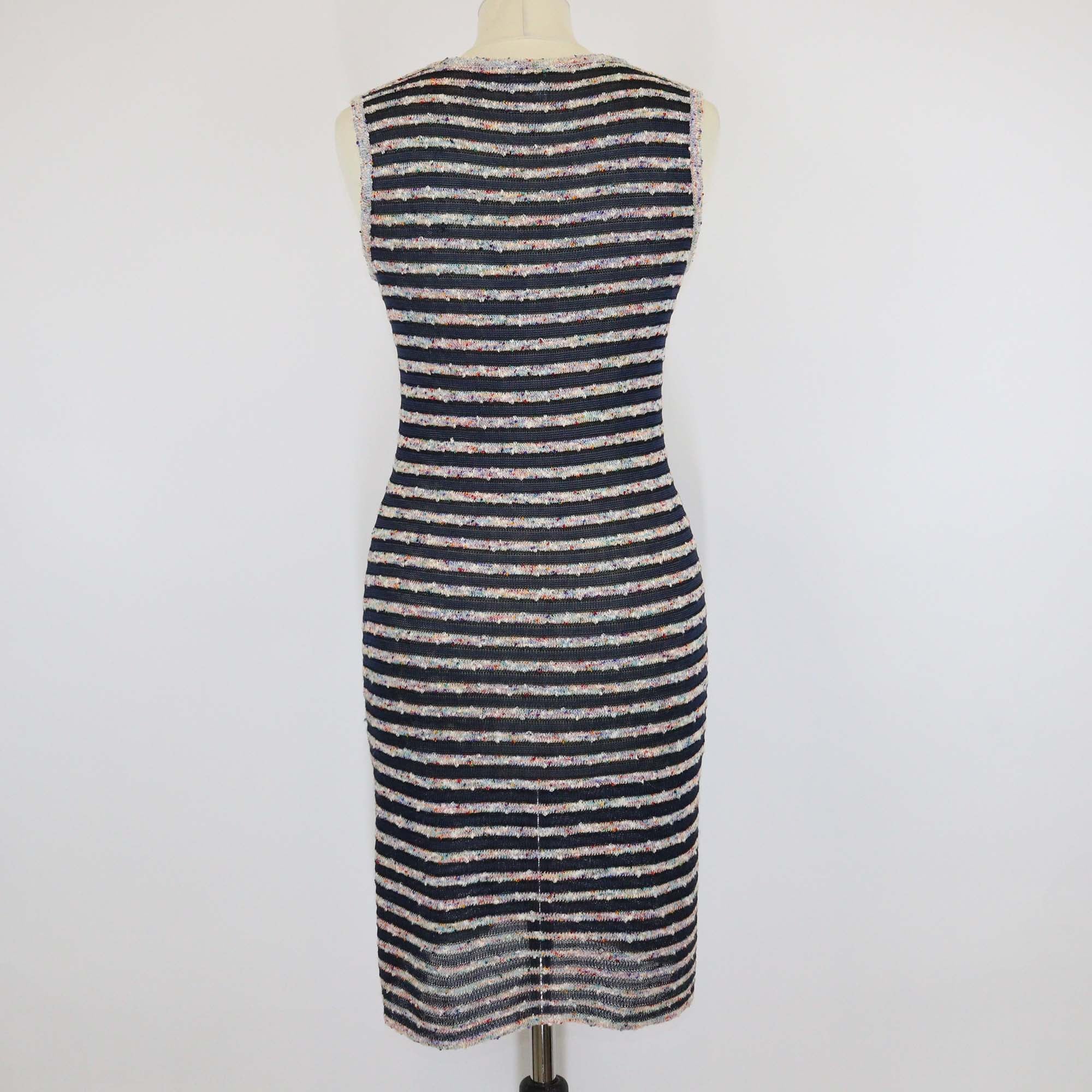 Chanel Multicolor Striped Tweed & Knit Sleeveless Dress