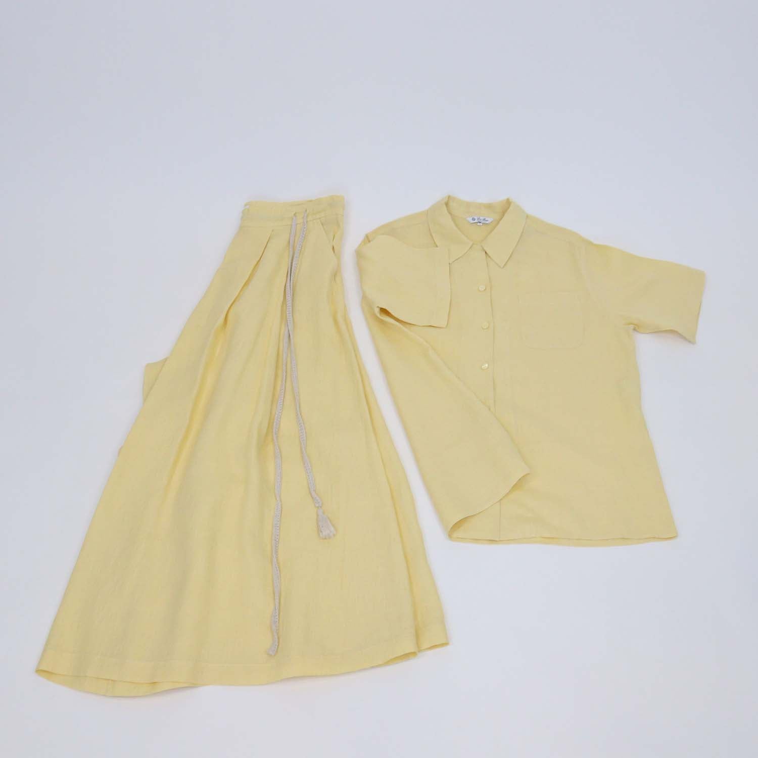 Loro Piana Yellow Linen Short Sleeve Shirt & Trouser Set