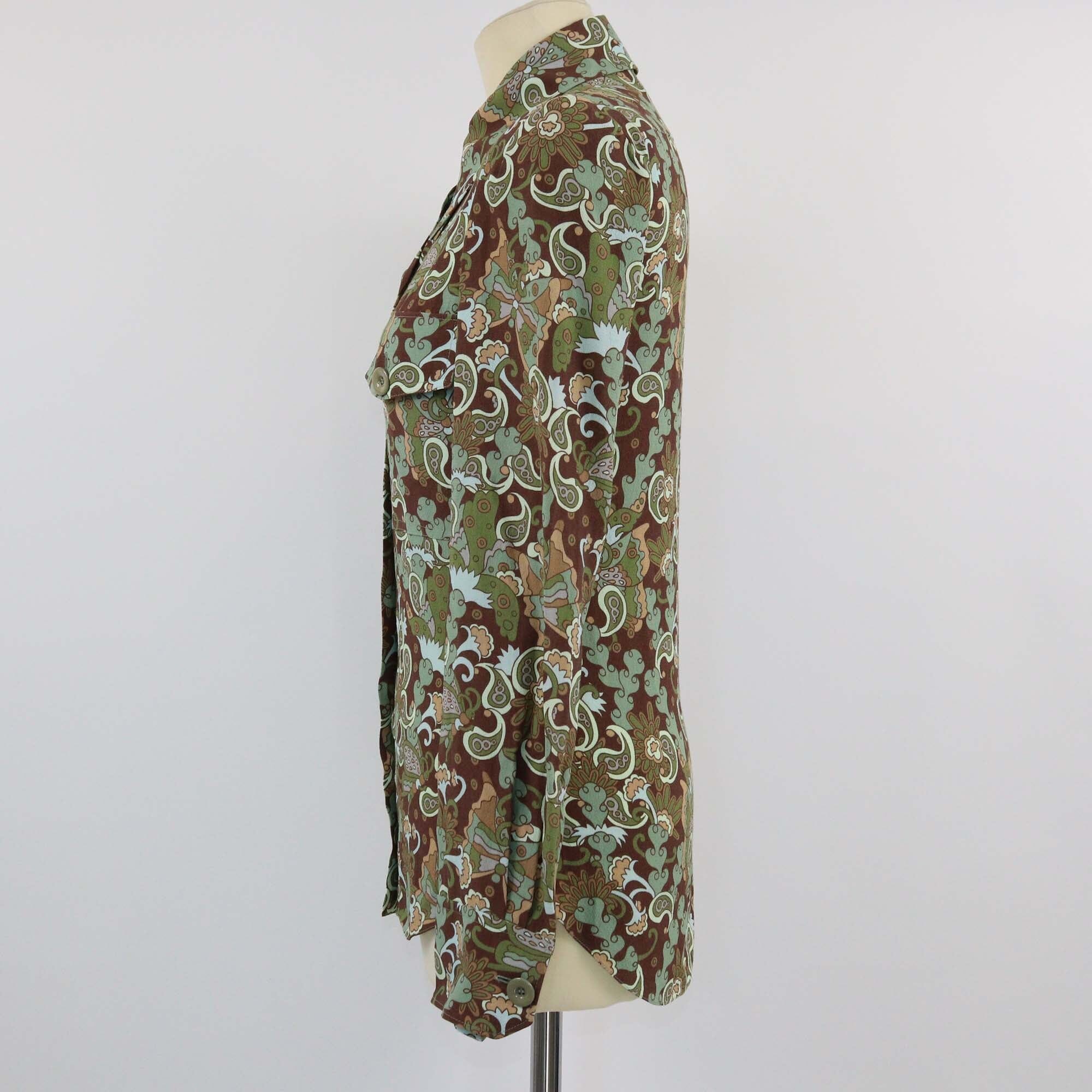 Chloe Brown/Multicolor Paisley Print Dual Pocket Longsleeve Shirt Womens Chloe