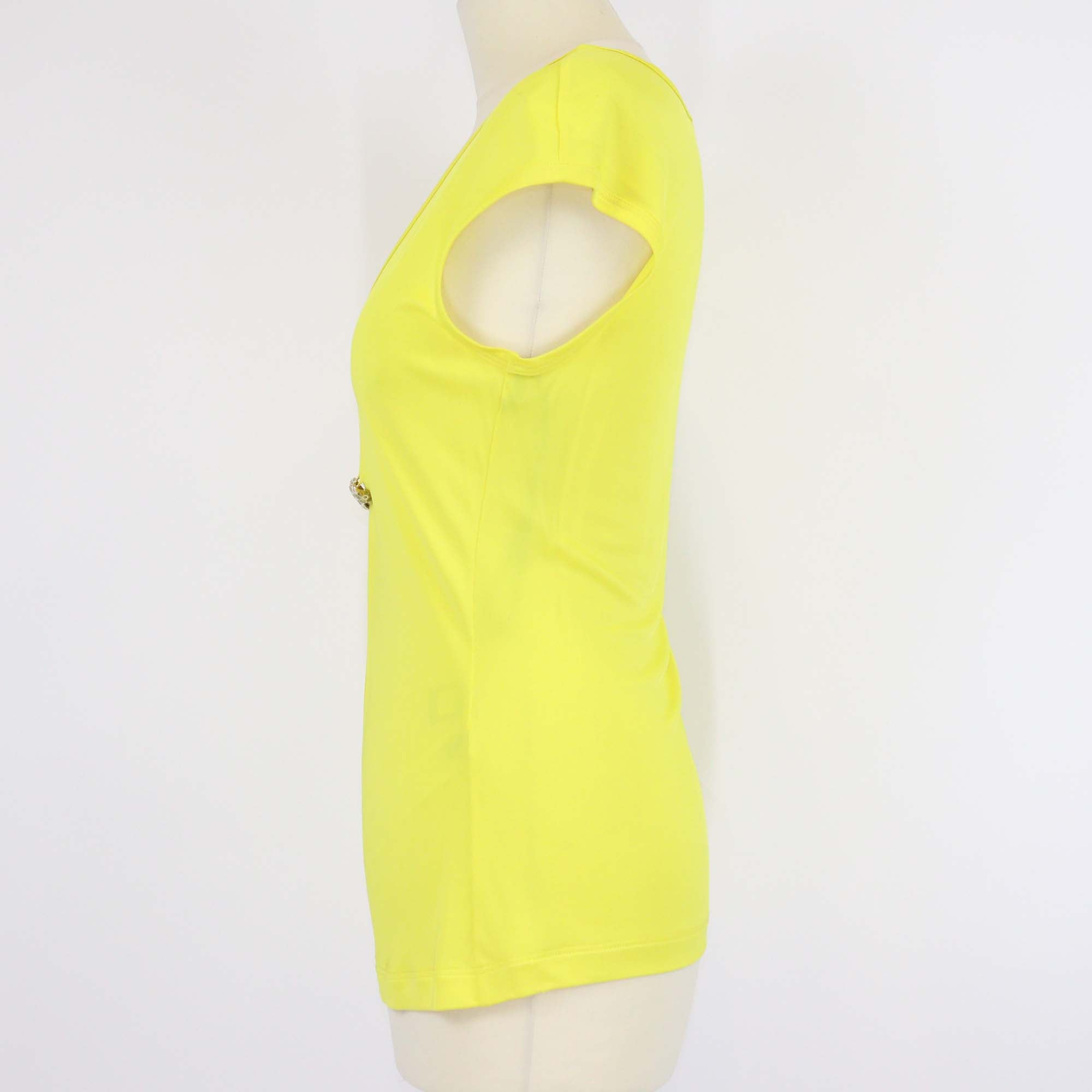 Roberto Cavalli Yellow Jersey Viper Detail Cap Sleeve Top