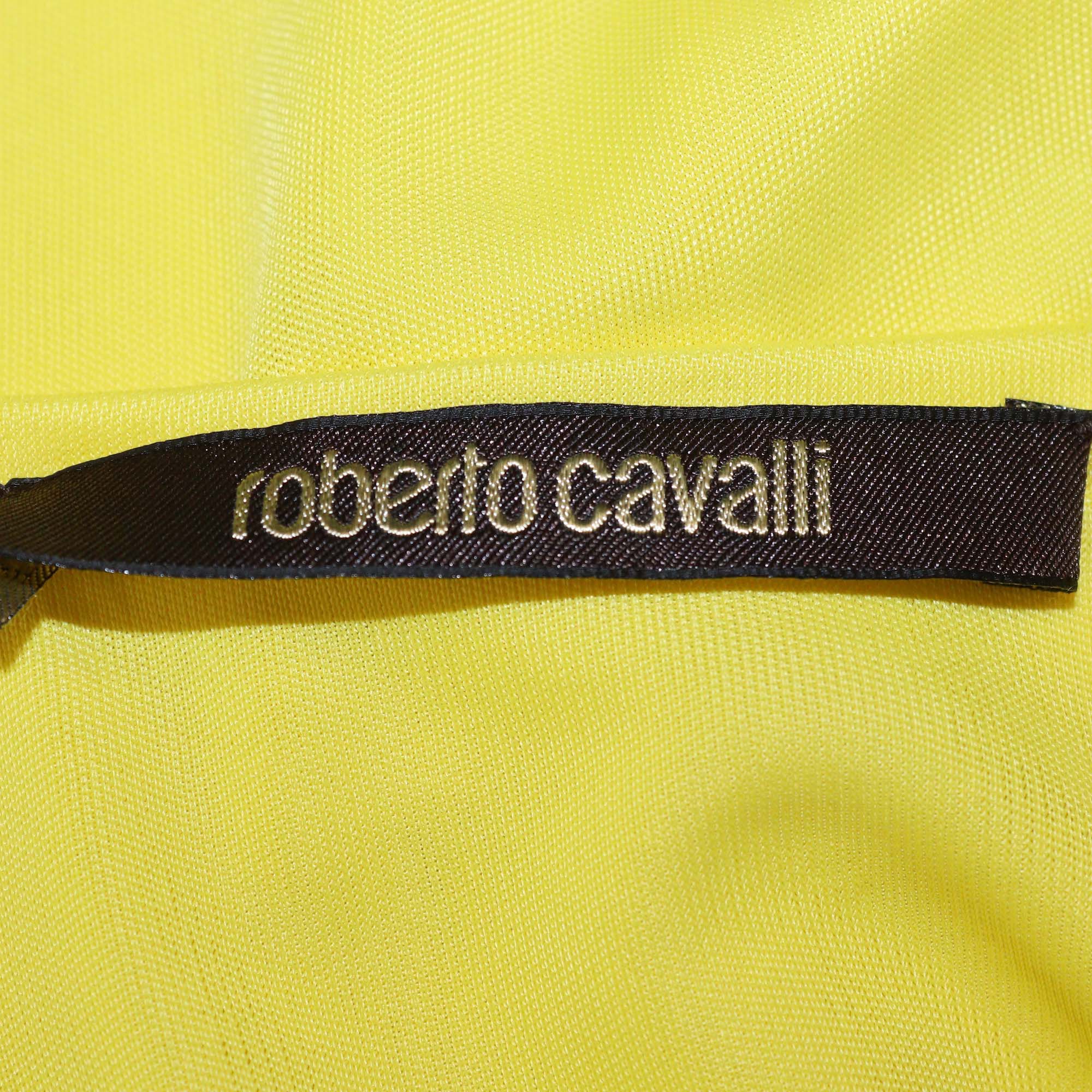 Roberto Cavalli Yellow Jersey Viper Detail Cap Sleeve Top