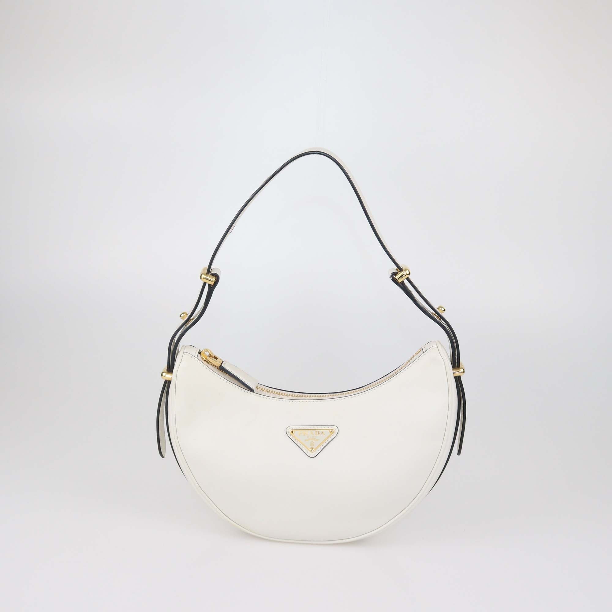 Prada White Leather Small Arque Shoulder Bag