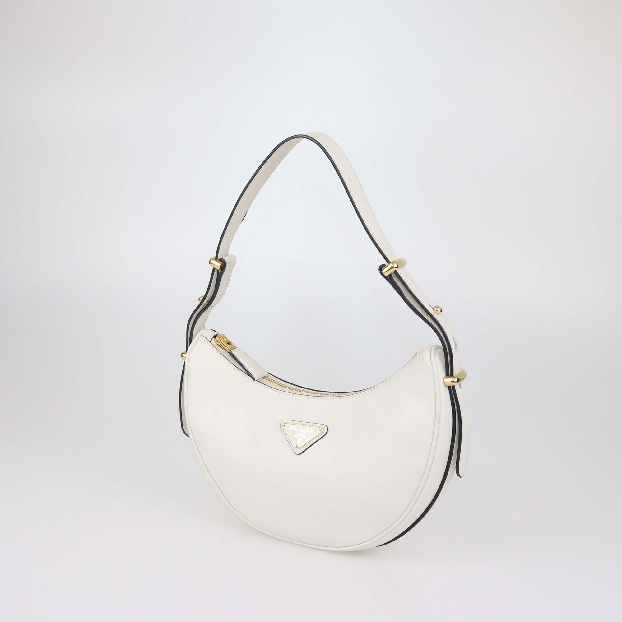 Prada White Leather Small Arque Shoulder Bag
