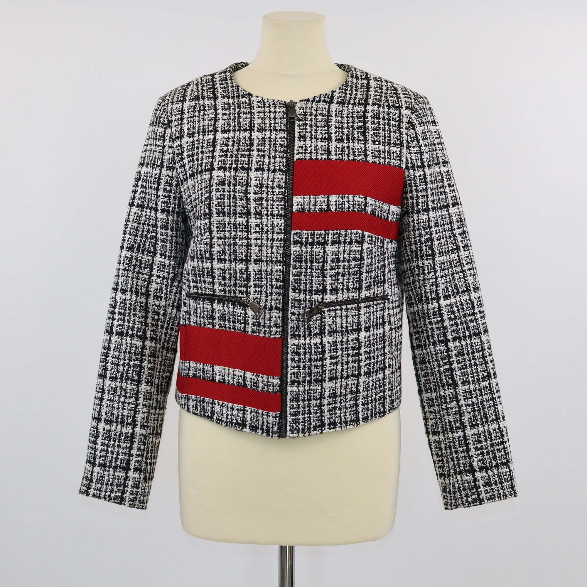 Karl Lagerfeld Tricolor Red Stripe Zip-Up Jacket Womens Karl Lagerfeld