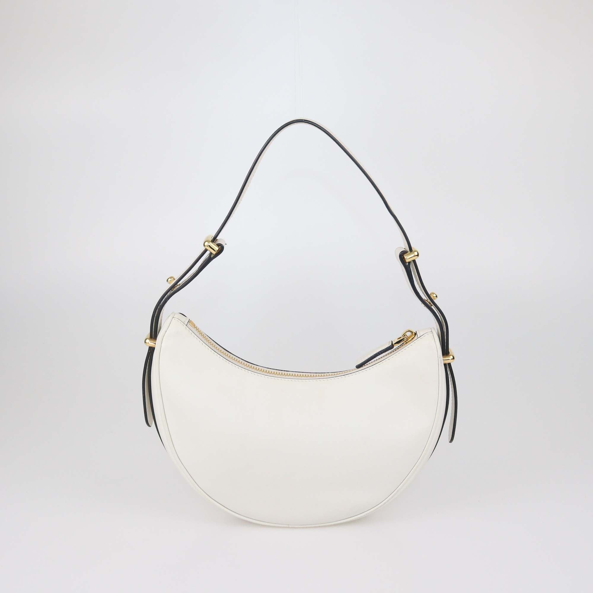 Prada White Leather Small Arque Shoulder Bag