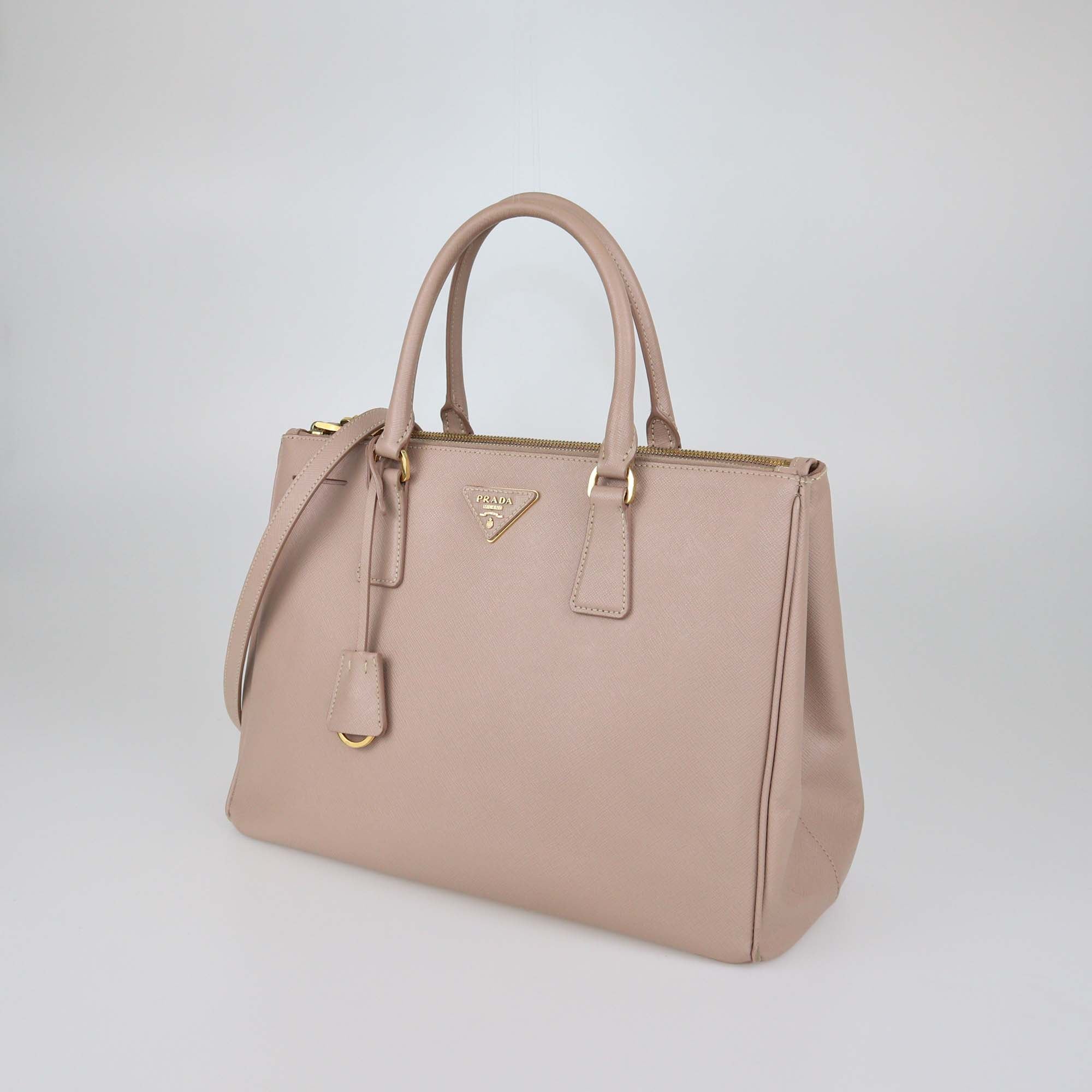 Prada Beige Saffiano Lux Leather Medium Double Zip Tote