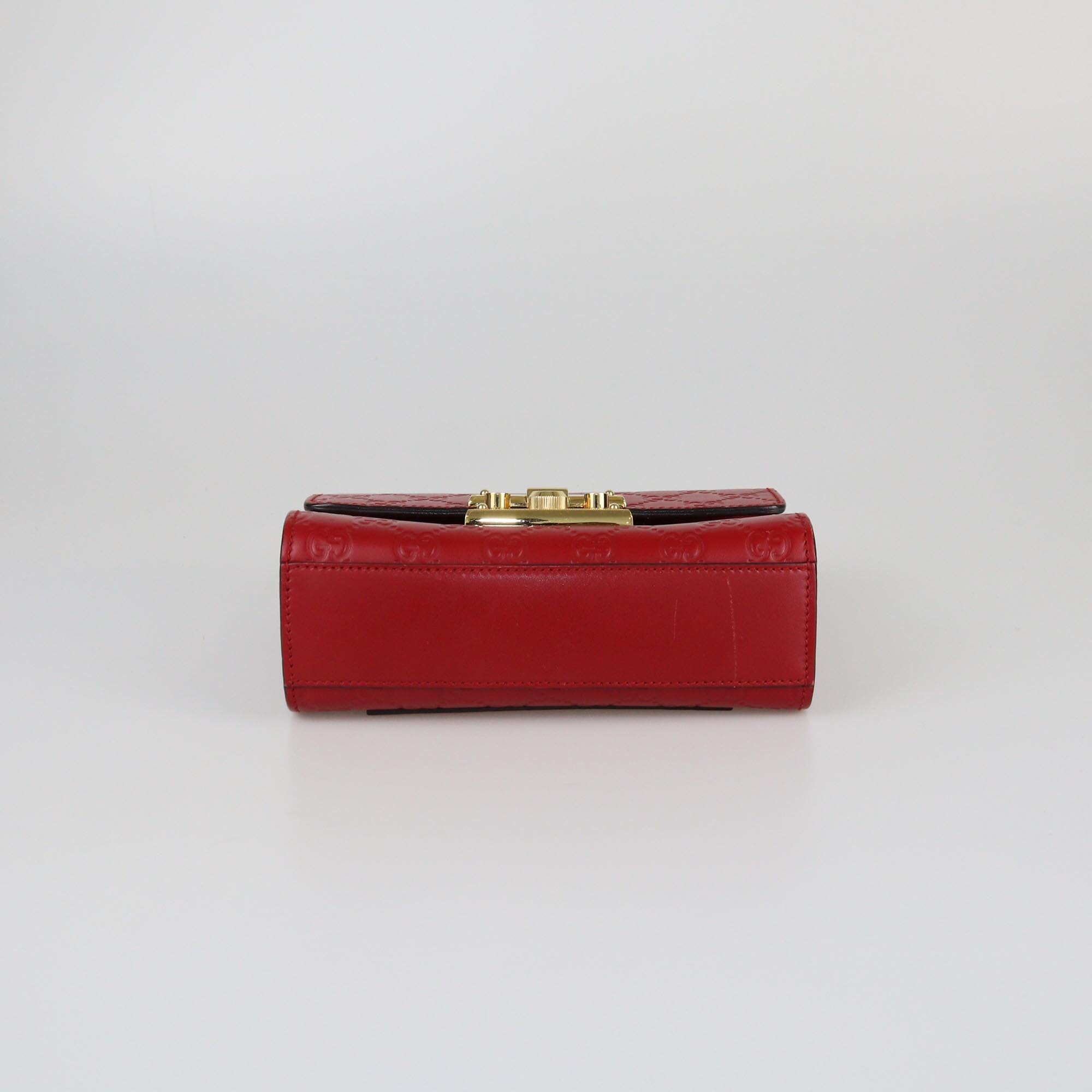 Gucci Red Guccissima Small Padlock Shoulder Bag Womens Gucci