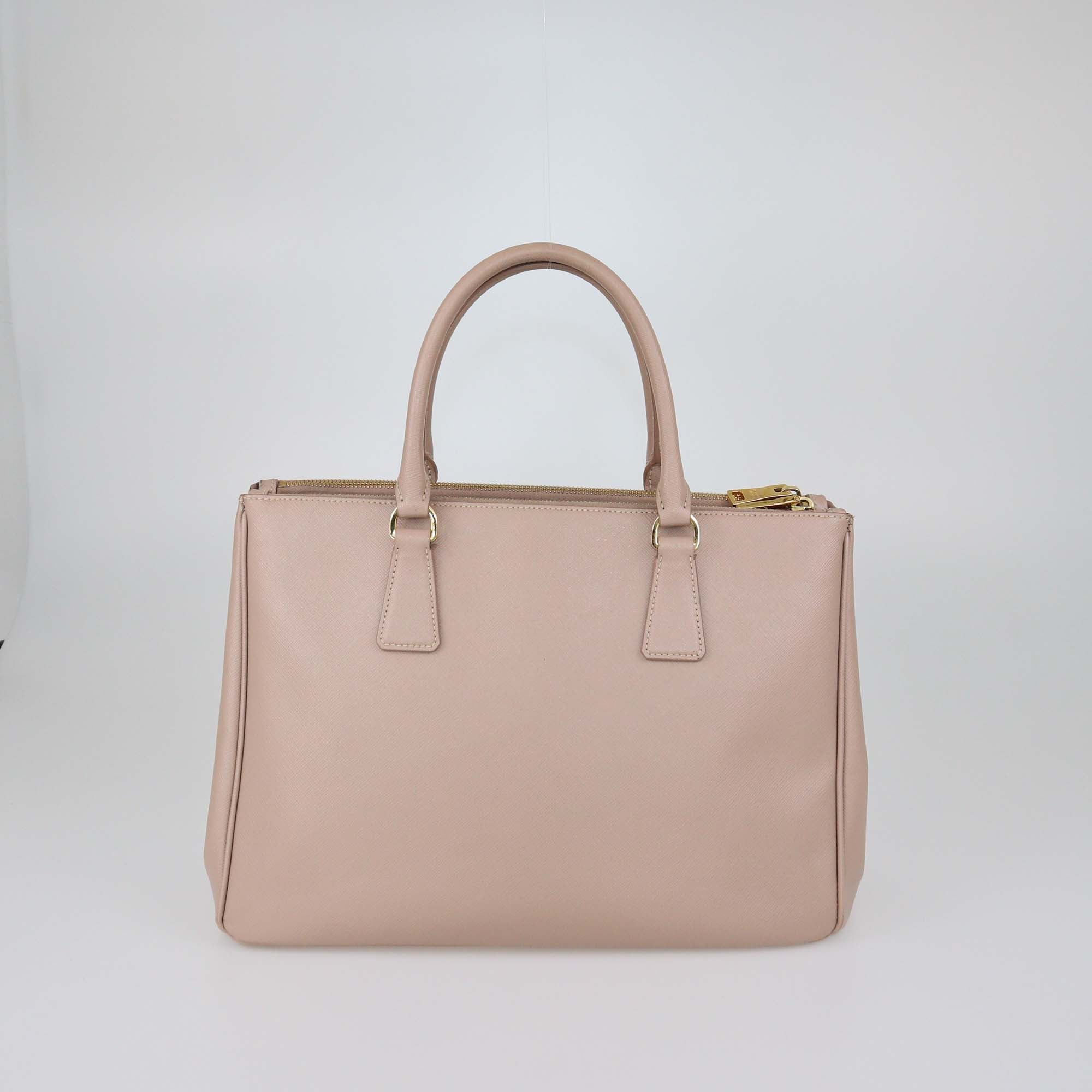 Prada Beige Saffiano Lux Leather Medium Double Zip Tote