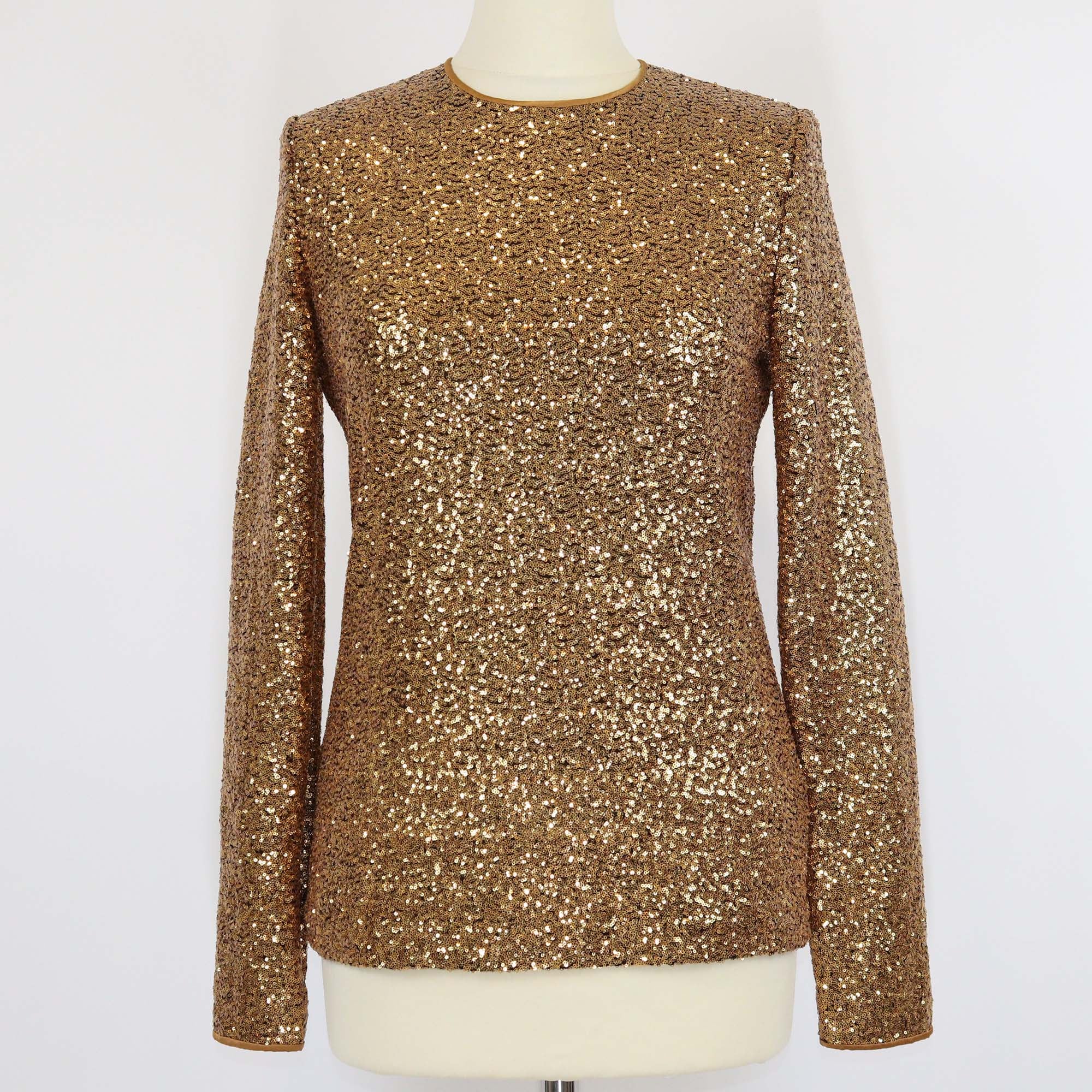 Akris Gold Full Sequins Long Sleeve Top