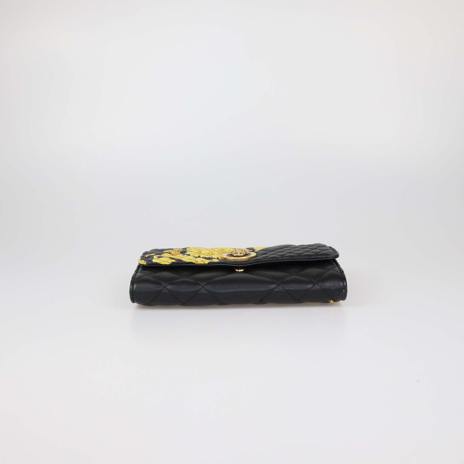 Versace Black Quilted Leather Barocco Print Medusa Wallet On Chain