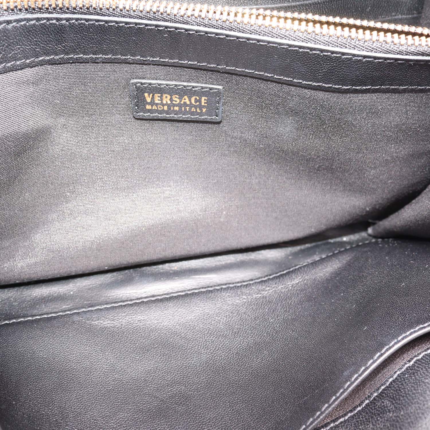 Versace Black Quilted Leather Barocco Print Medusa Wallet On Chain