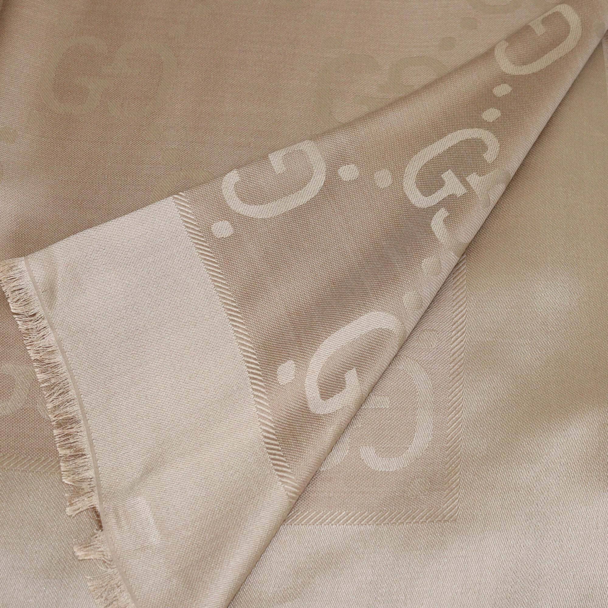 Gucci Caramel GG Jacquard Silk Wool Shawl Womens Gucci