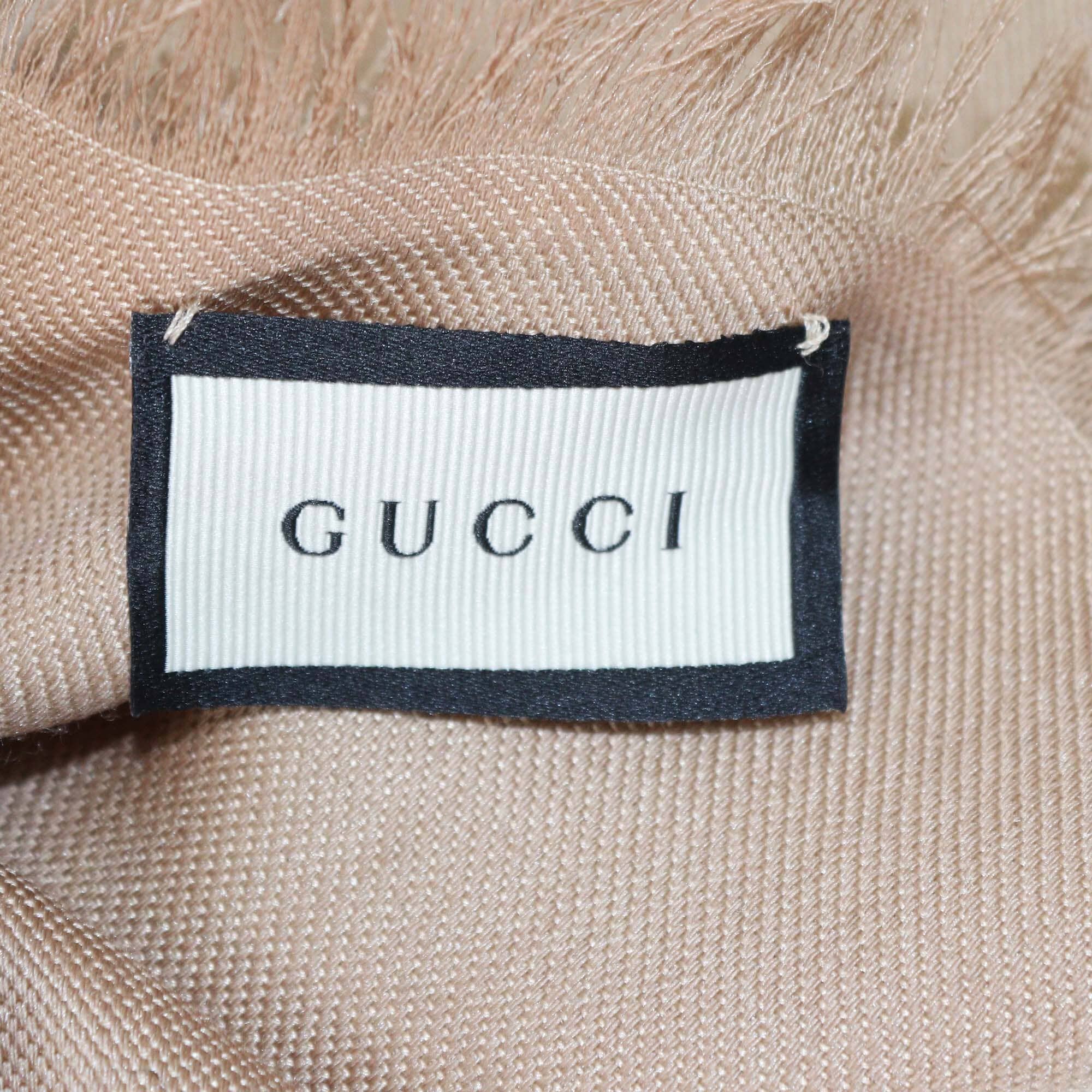 Gucci Caramel GG Jacquard Silk Wool Shawl Womens Gucci