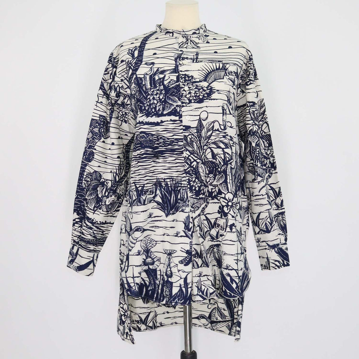 Christian Dior Navy Blue, Off White Cotton Printed Tunic Top
