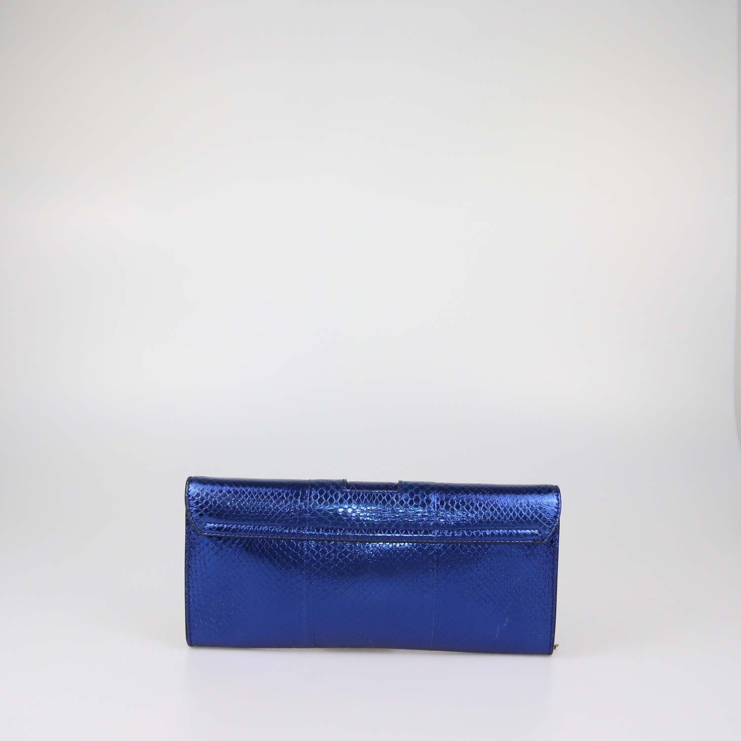 Versus Versace Metallic Blue Snake Embossed Leather Chain Clutch